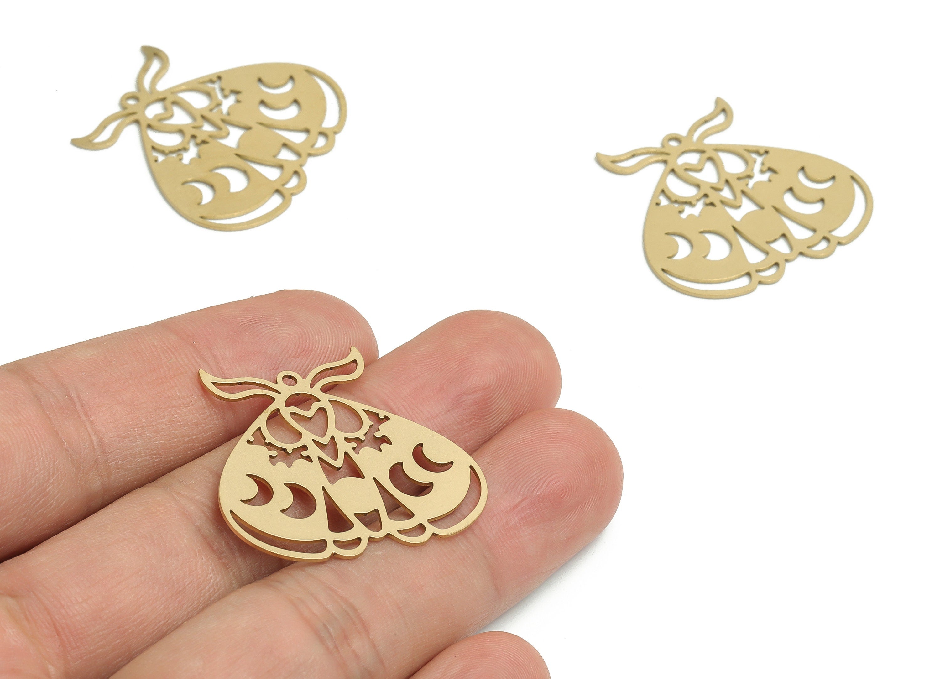Brass Moth Horn Earring Charms - Raw Brass Insect Moon Pendant  - DIY Jewelry Making Supplies - 31.7x30.08x0.78mm - PP4782 - DOMEDBAZAAR