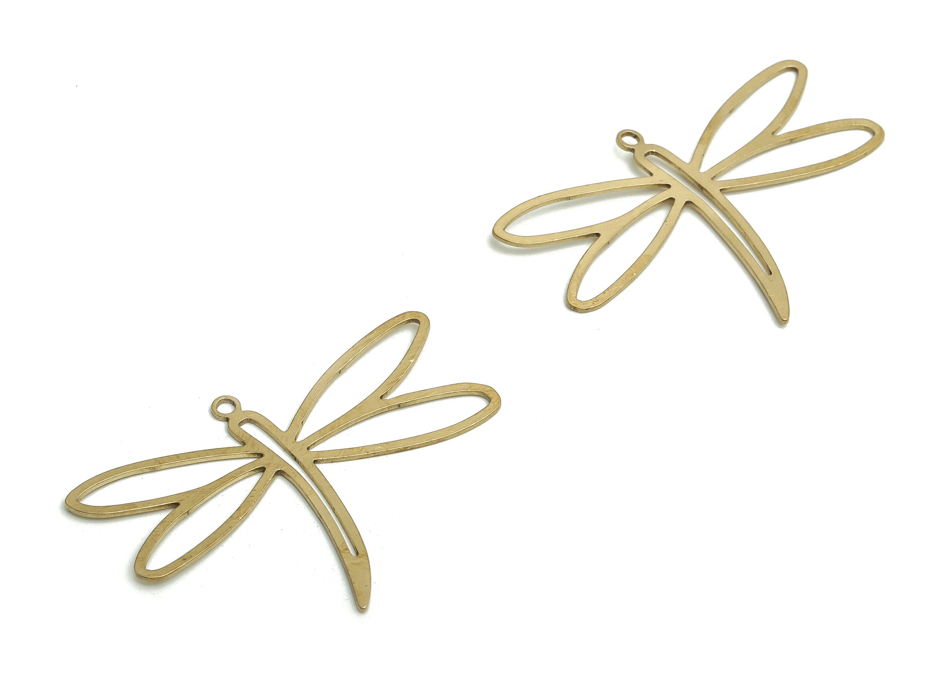 Brass Dragonfly Earring Charms - Raw Brass Dragonfly Pendant - DIY Jewelry Making Supplies - 45.88x31.74x0.66mm - PP4623 - DOMEDBAZAAR