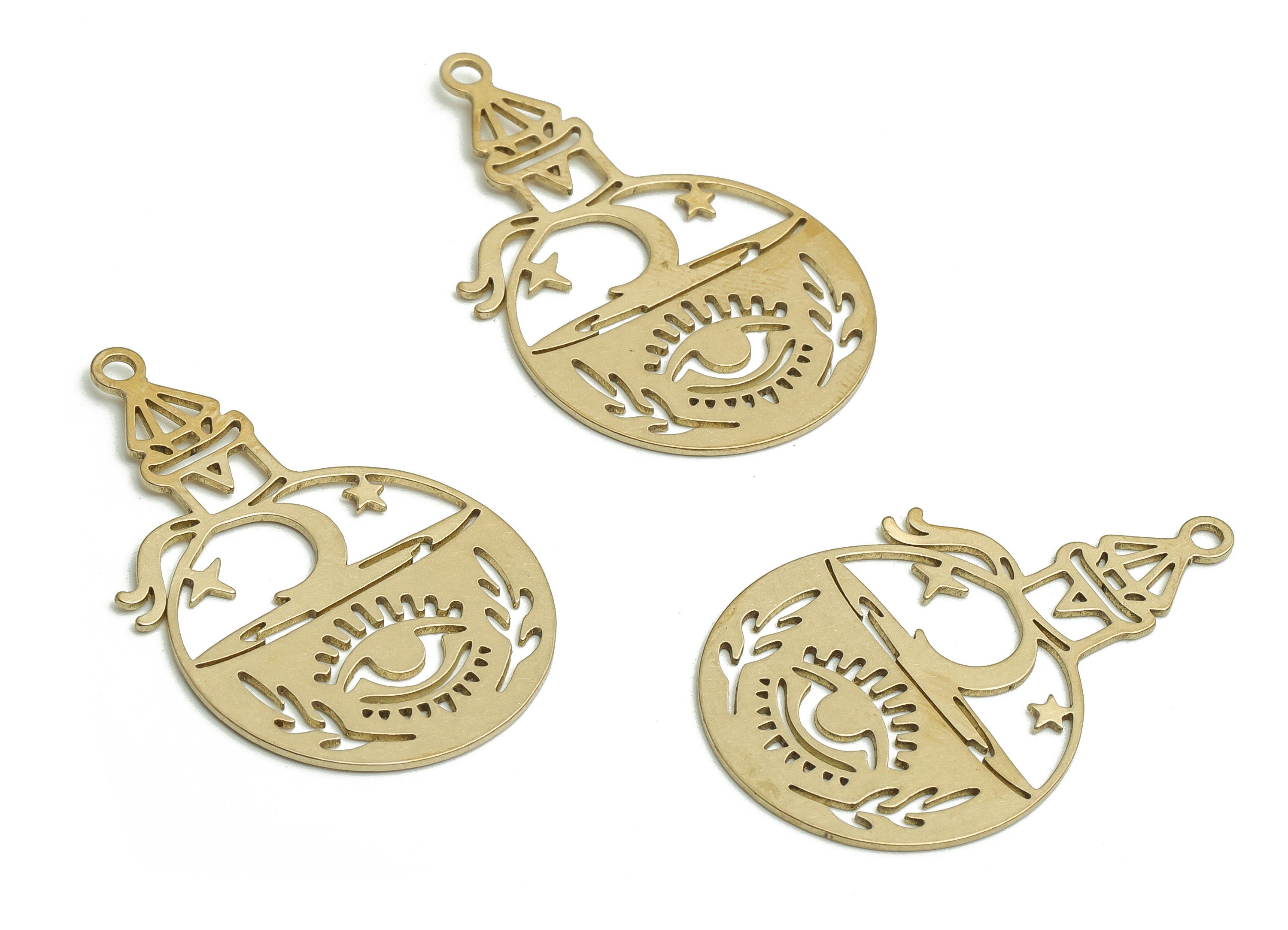 Brass Castle Star Earring Charms - Raw Brass Eye Branch Pendant - Earrings Finding - Jewelry Making Supplies - 33.02x20.67x0.66mm - PP4808 - DOMEDBAZAAR
