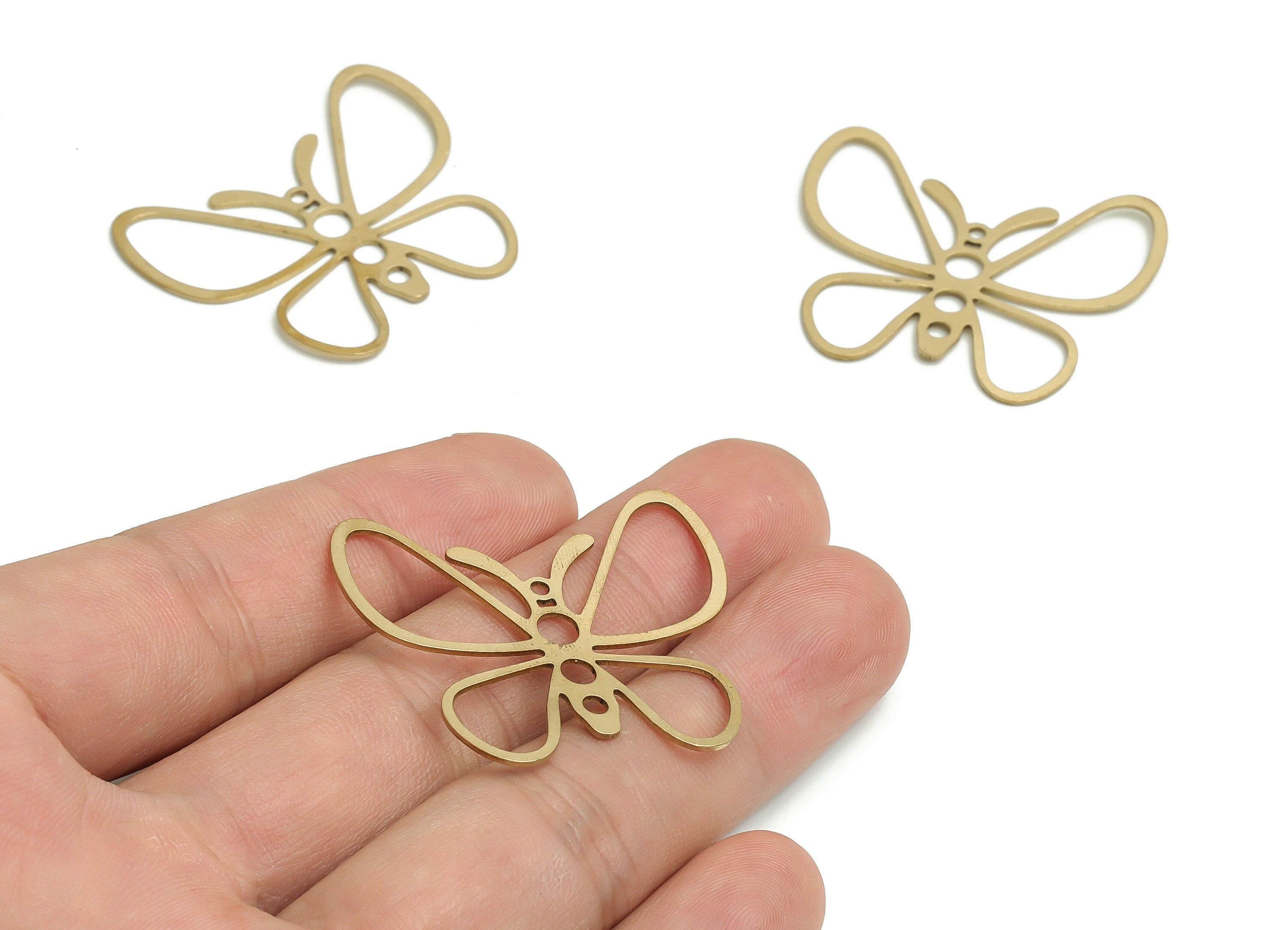Brass Butterfly Earring Charms - Raw Brass Butterfly Pendant - DIY Jewelry Making Supplies - 37.7x31.16x0.71mm - PP4625 - DOMEDBAZAAR
