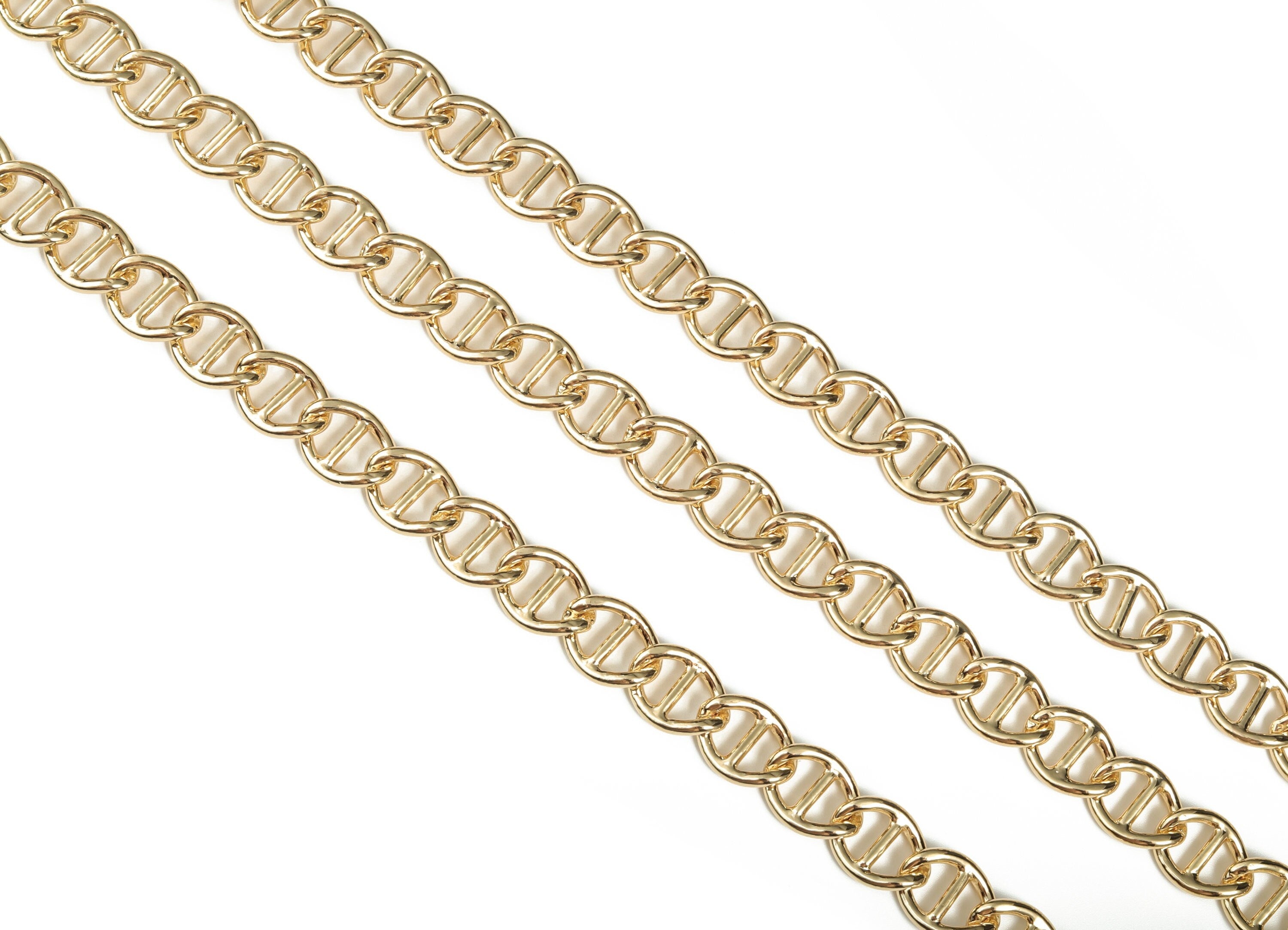 Oval Rectangle Paper Clip Layering Chain - 18K Gold Soldered Oval Rolo Chain - Large Curb Chain - For Bracelet 0.74&quot;x0.56&quot;x0.12&quot; RGP3026 - DOMEDBAZAAR