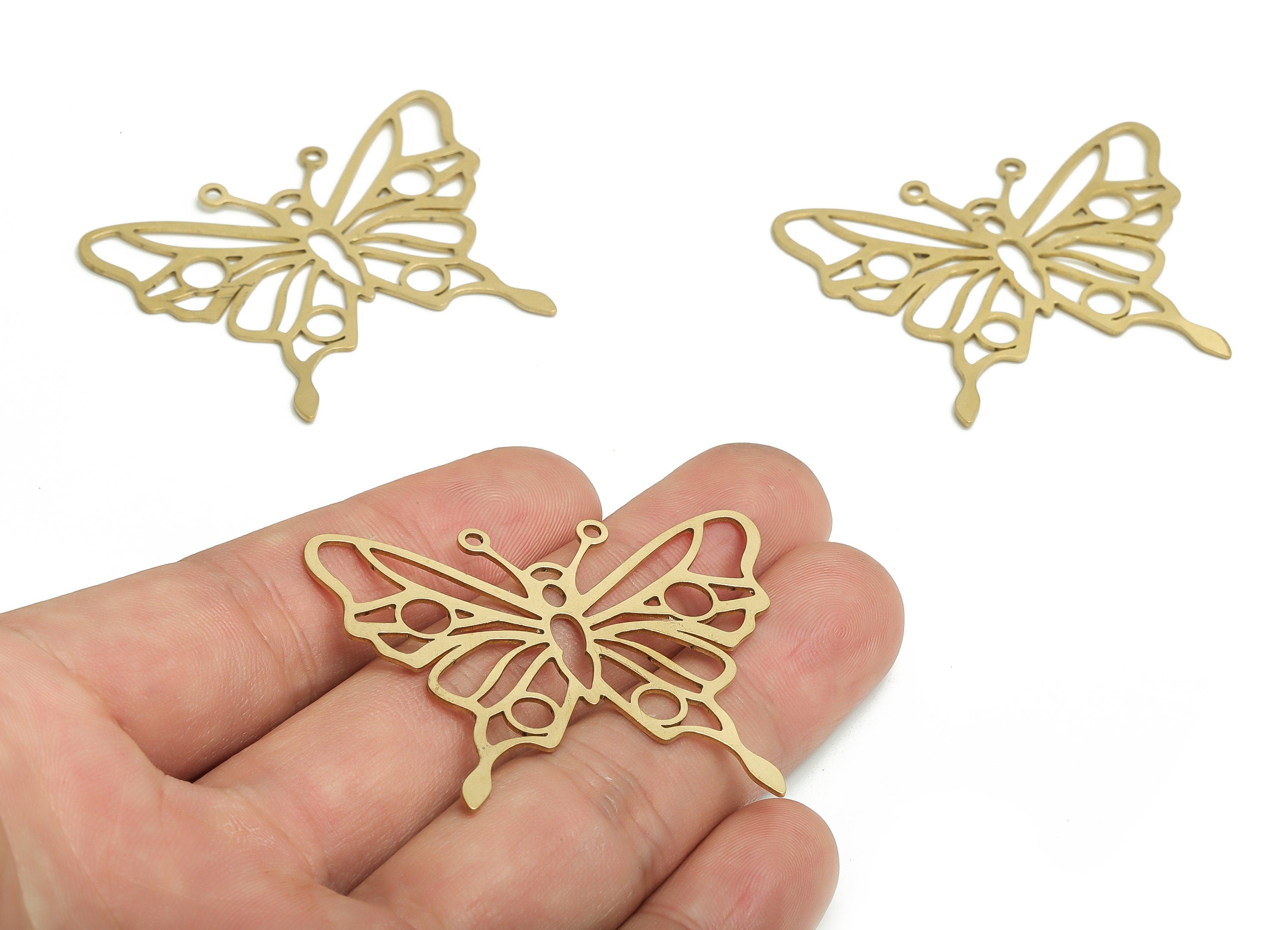 Brass Butterfly Earring Charms - Raw Brass Hollow Butterfly Pendant - Jewelry Making Supplies - 47.2x38.1x0.66mm - PP4620 - DOMEDBAZAAR