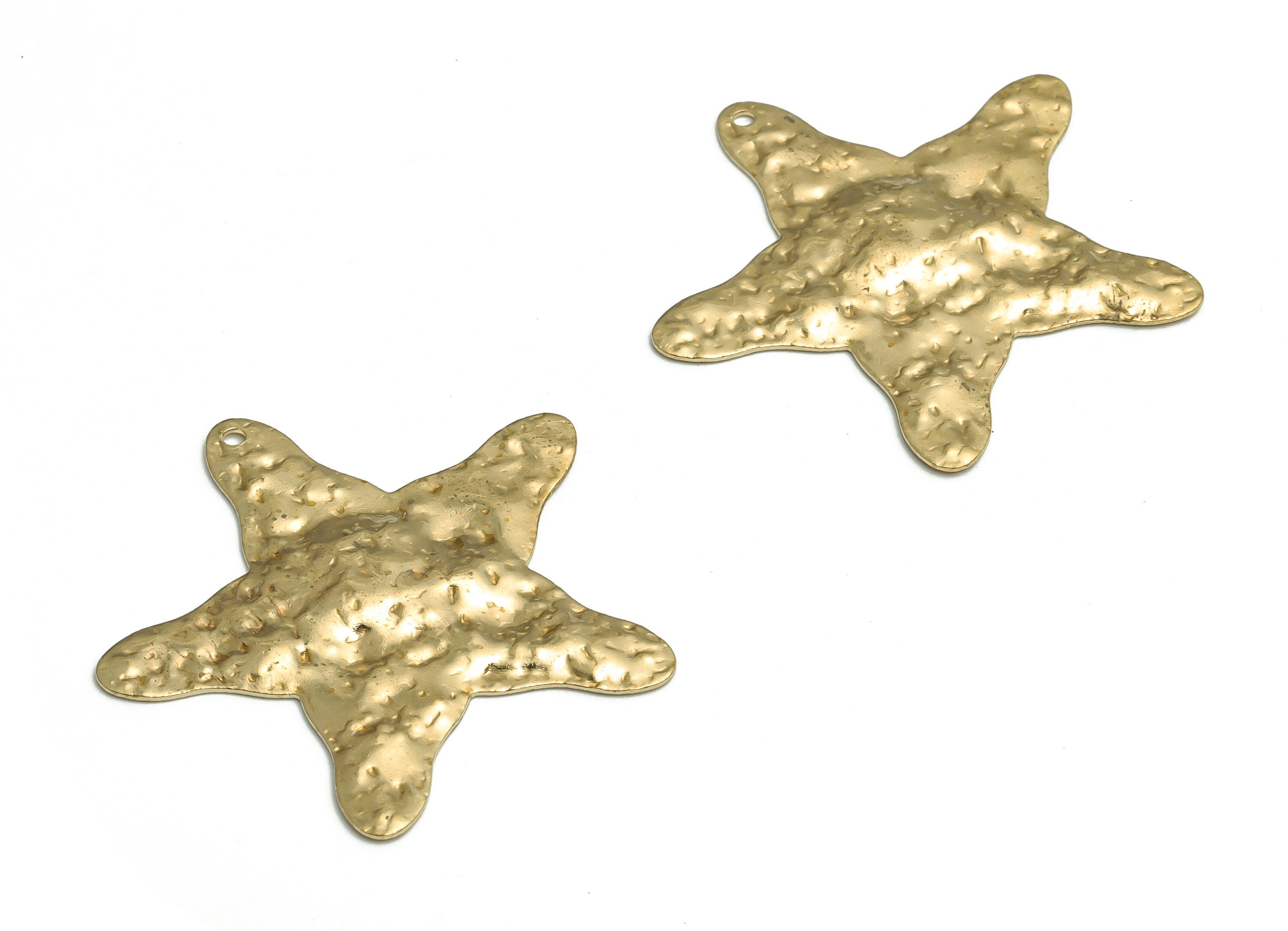 Brass Hammered Star Earring Charms - Raw Brass Star Pendant - DIY Jewelry Making Supplies - 35.96x35.93x1.85mm - PP4714 - DOMEDBAZAAR