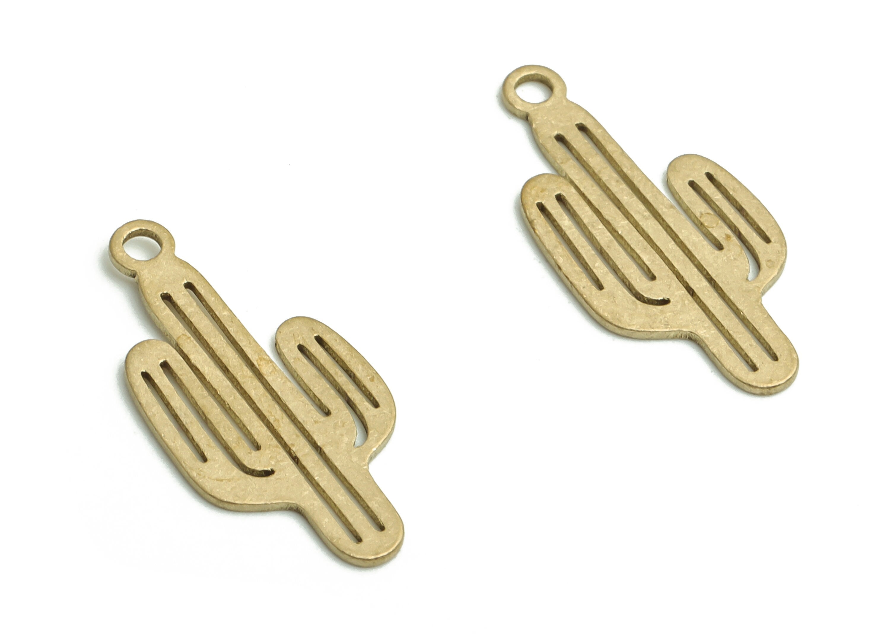 Brass Cactus Earring Charms - Raw Brass Cactus Pendant - DIY Jewelry Making Supplies - 18.91x8.84x0.59mm - PP4772 - DOMEDBAZAAR