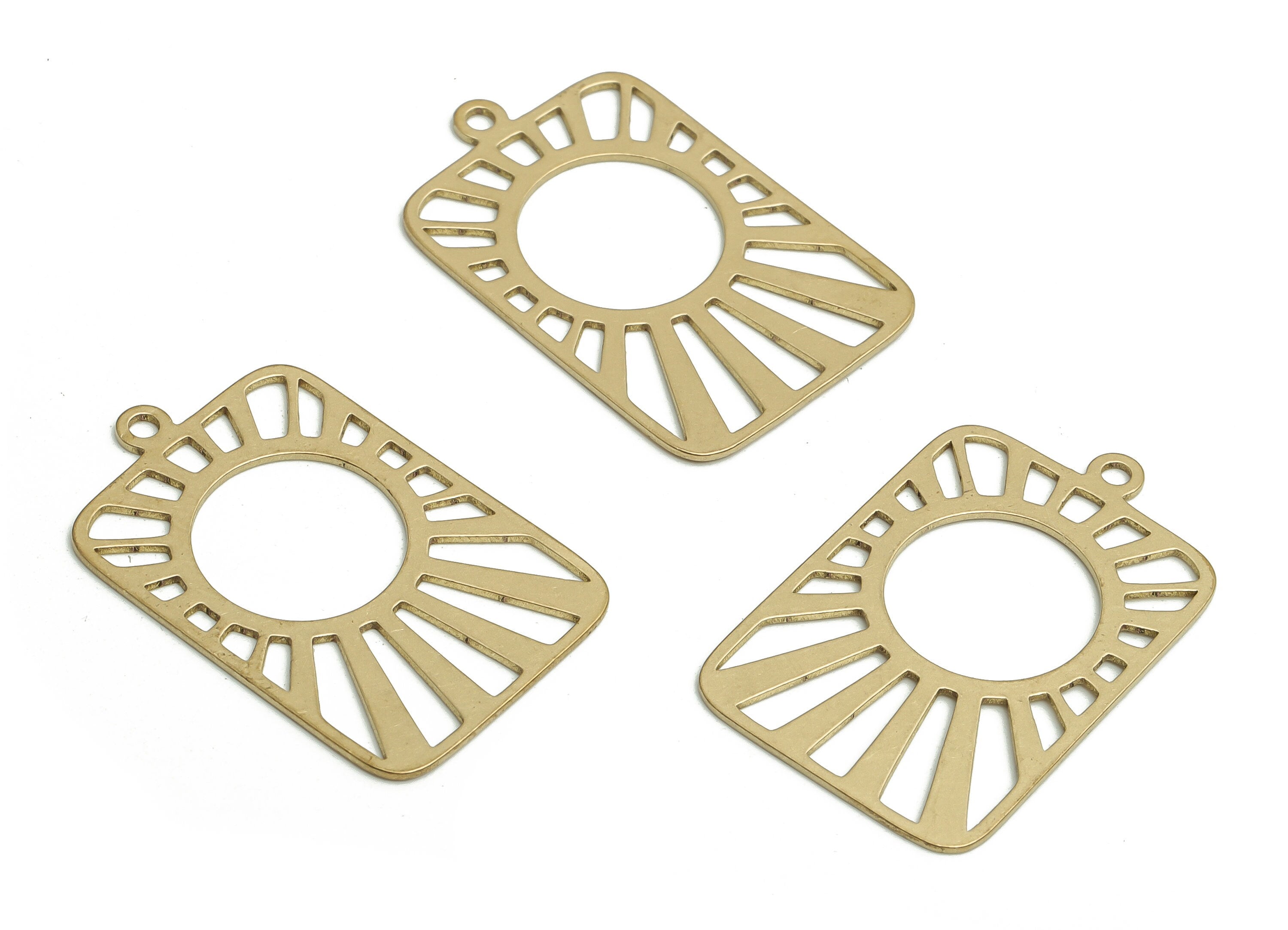 Raw Brass Square Earring Charms - Raw Brass Sunshine Pendant - DIY Jewelry Making Supplies - 27.37x17.5x0.59mm - PP4738 - DOMEDBAZAAR
