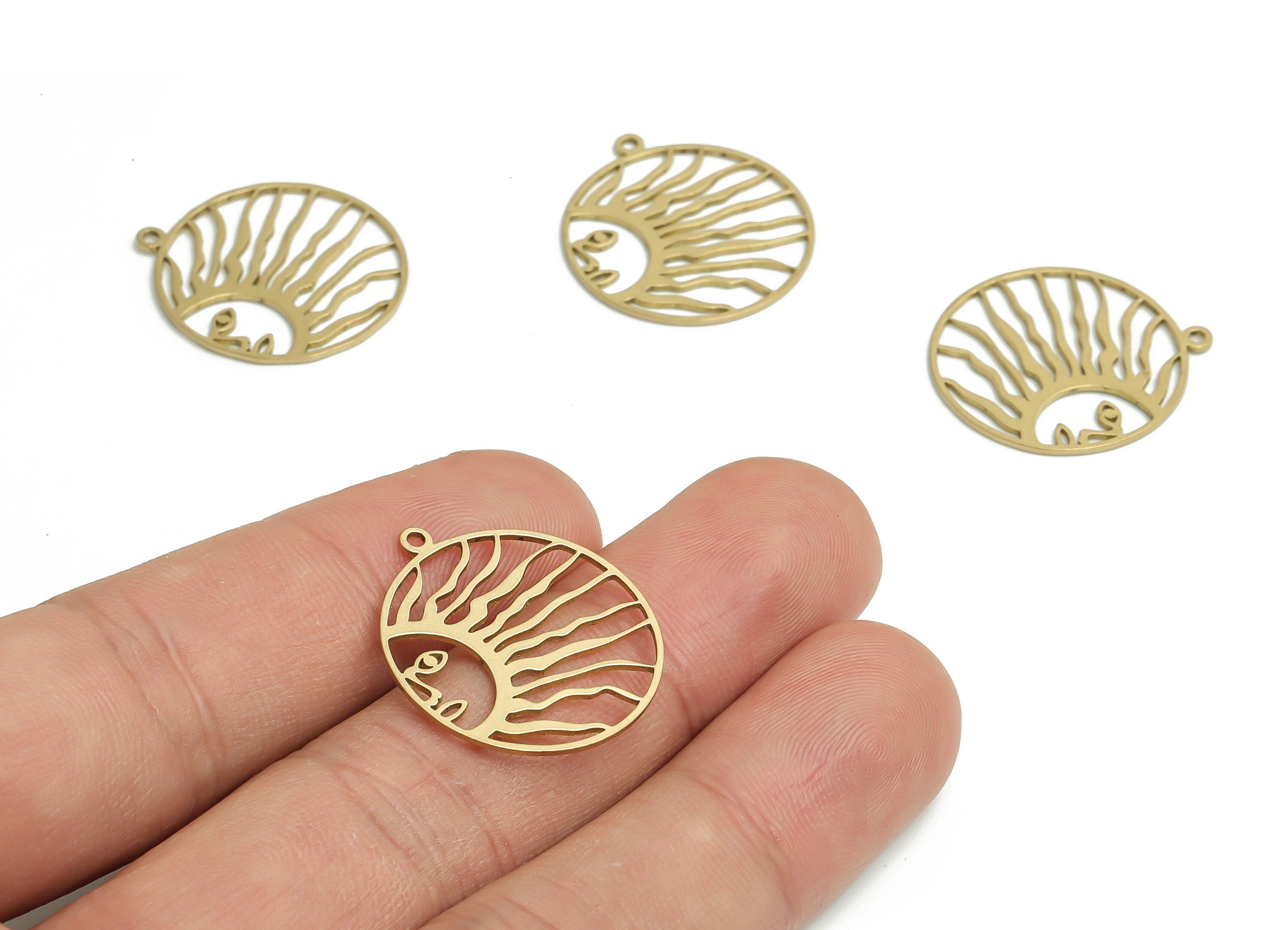 Brass Round Sun Earrings Charms - Raw Brass Sun Eye Pendant Charms – Sun Hair Charm - Jewelry Making Supplies -24.3x21.9x0.72mm- PP4180 - DOMEDBAZAAR