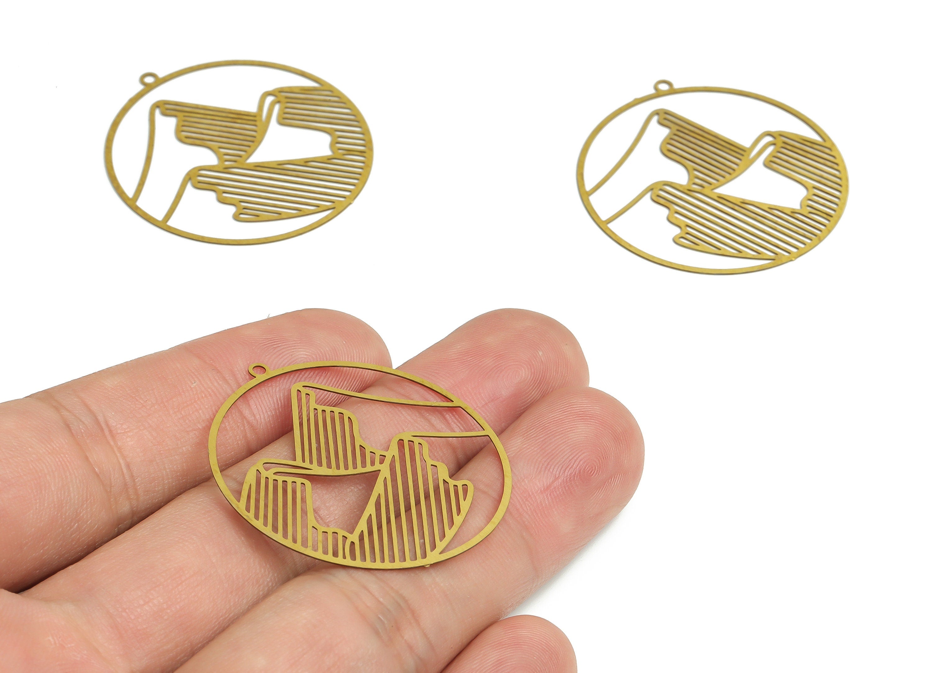 Brass Round Landscape Earring Charms - Raw Brass Hills Mountains Pendant - Jewelry Making Supplies - 36.8x34.82x0.29mm - JJB6766 - DOMEDBAZAAR