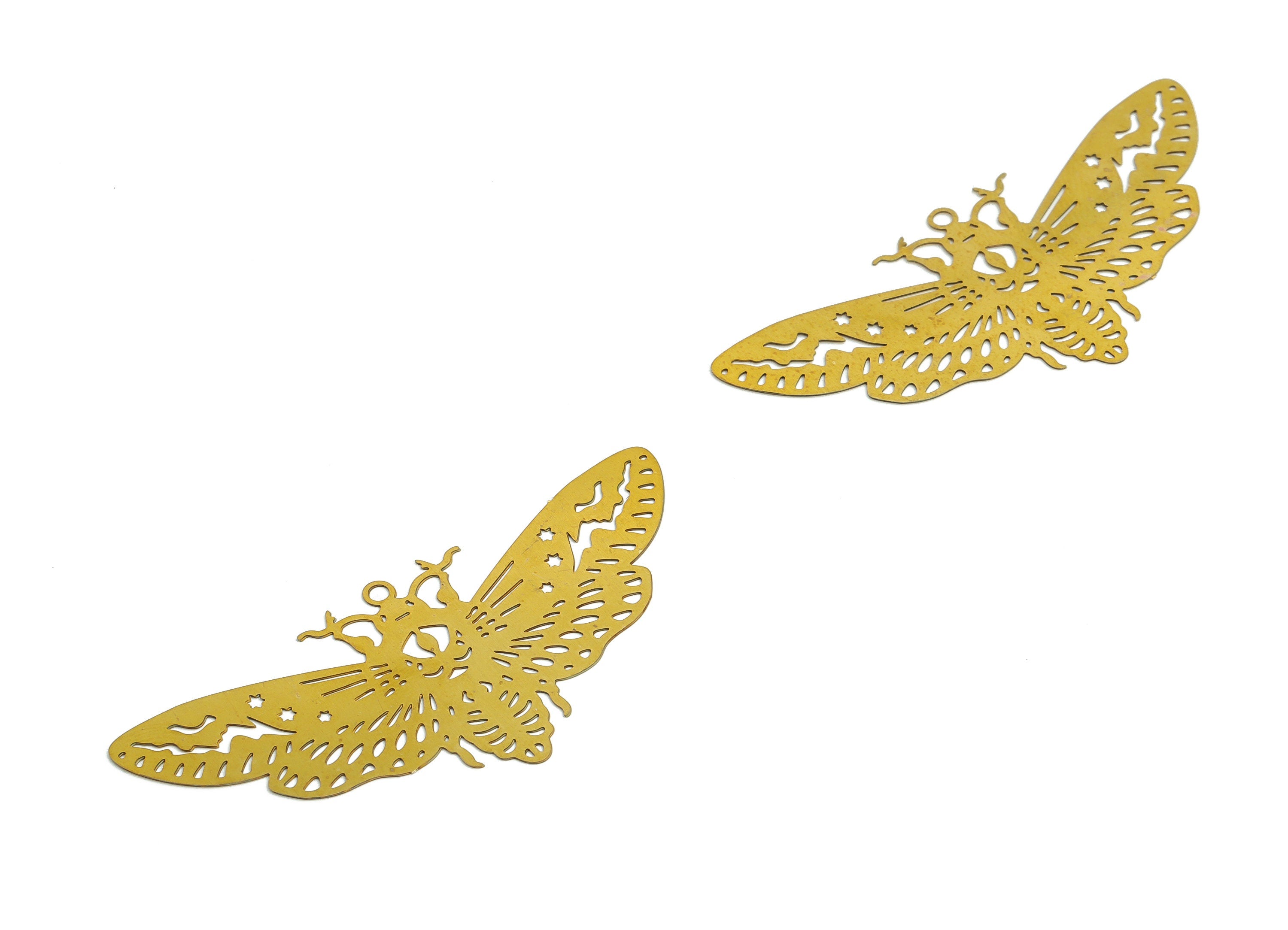 Raw Brass Moth Charm - Raw Brass Moth Pendant – Brass Moth Findings - DIY Earring Charm - 54.08x35.61x0.36mm - JJB6794 - DOMEDBAZAAR