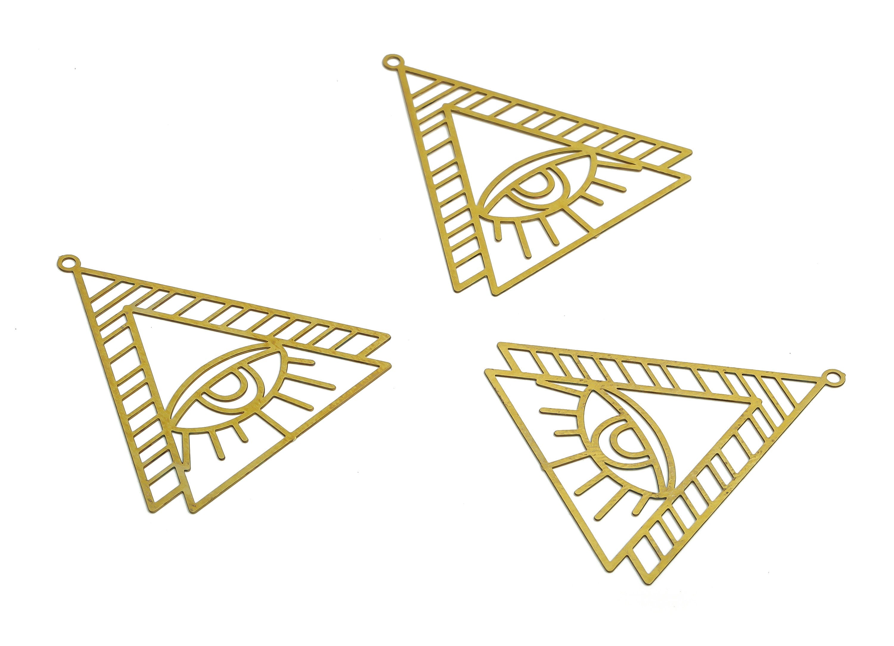Brass Triangle Eyelash Earring Charms - Raw Brass Eye Pendant - Jewelry Making Supplies - 37.33x36.15x0.29mm - JJB6773 - DOMEDBAZAAR