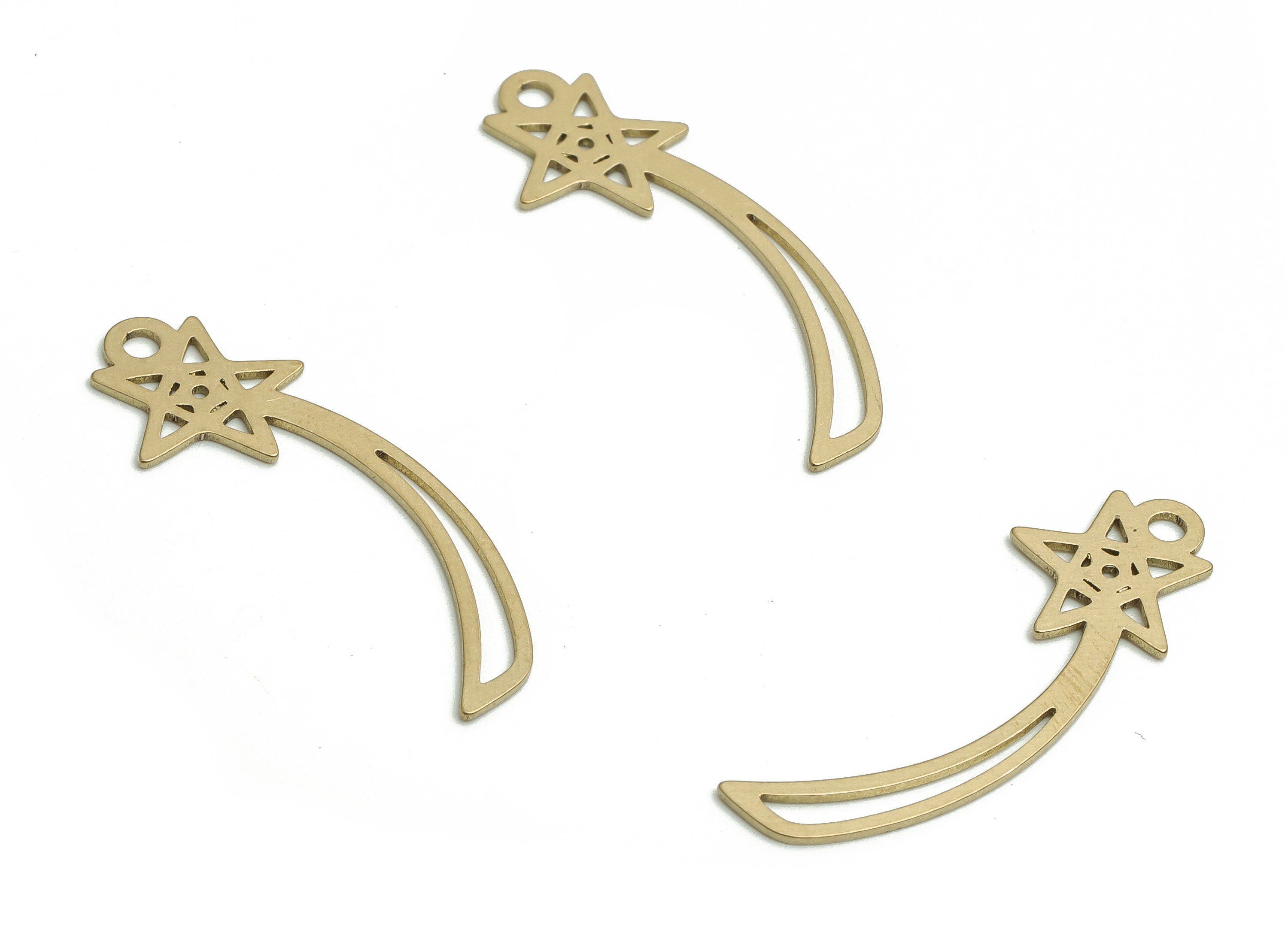 Brass Shooting Star Earring Charms - Raw Brass Stars Pendant - Jewelry Making Supplies - 29.34x9.44x0.62mm - PP4803 - DOMEDBAZAAR