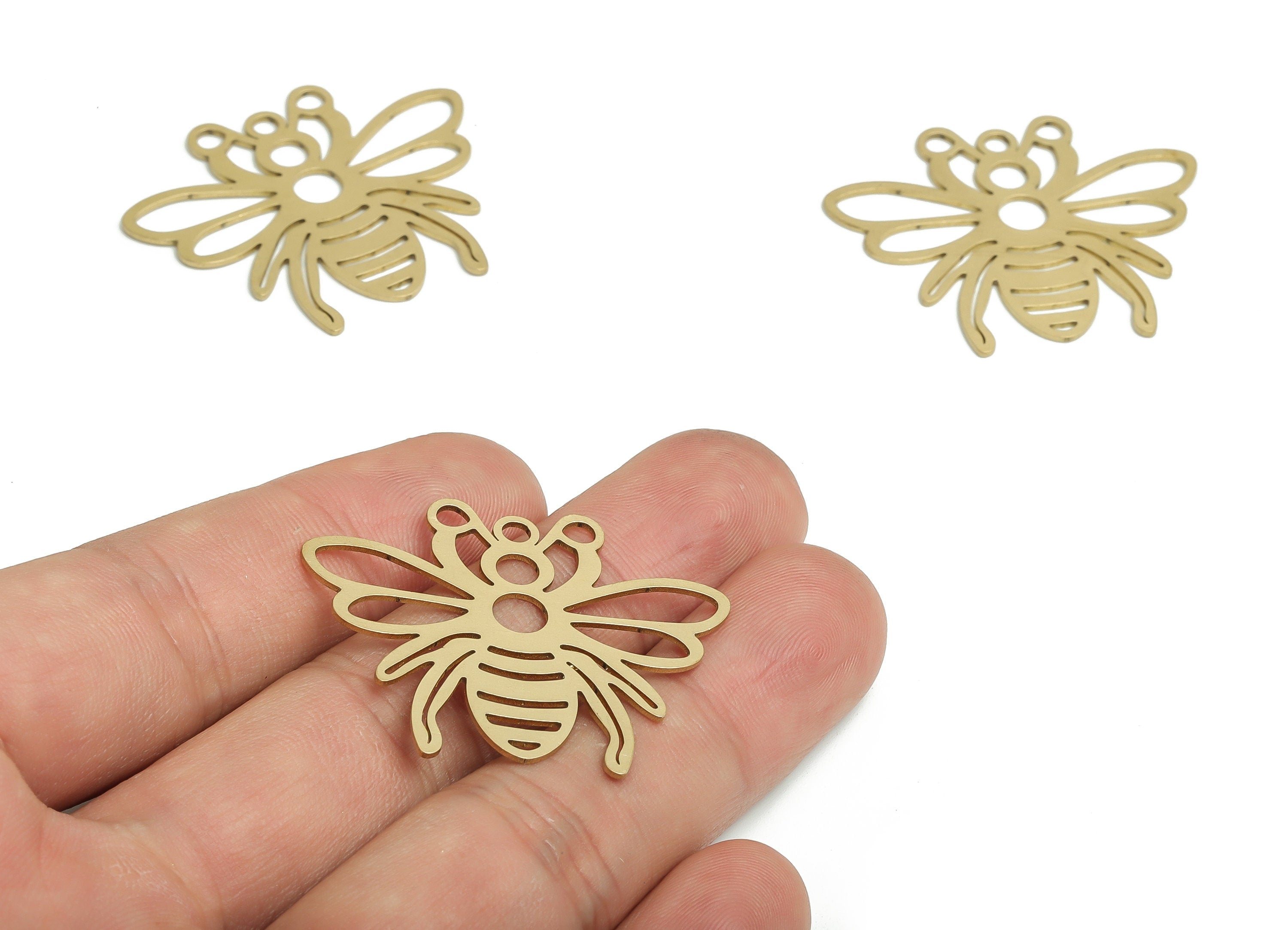 Brass Bee Earring Charms - Raw Brass Bee Pendant - DIY Jewelry Making Supplies - 38.22x31.82x0.72mm - PP4621 - DOMEDBAZAAR