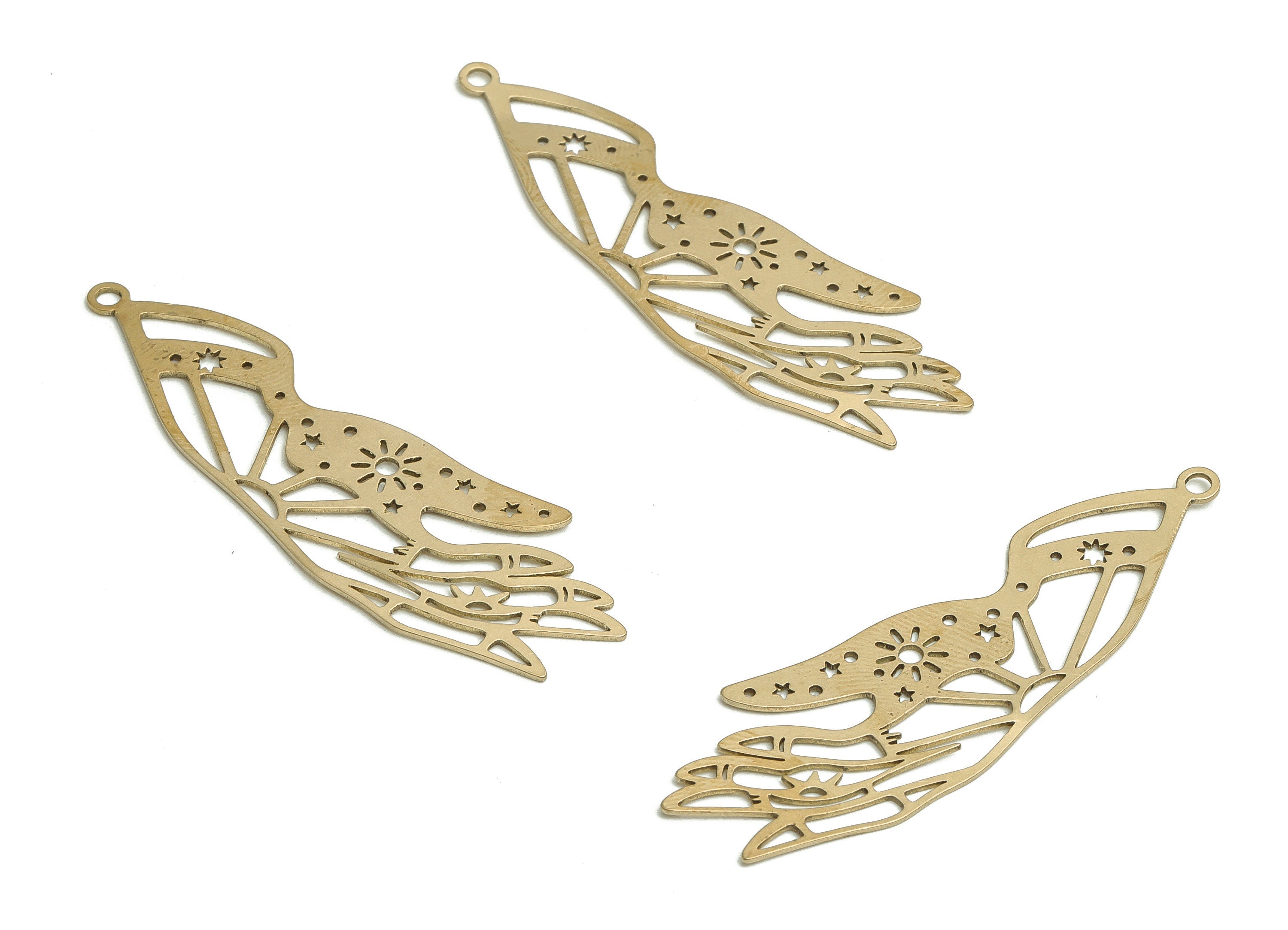 Brass Wing Earring Charms - Raw Brass Sun Star Pendant - Jewelry Making Supplies - 55.1x17.18x0.6mm - PP4809 - DOMEDBAZAAR