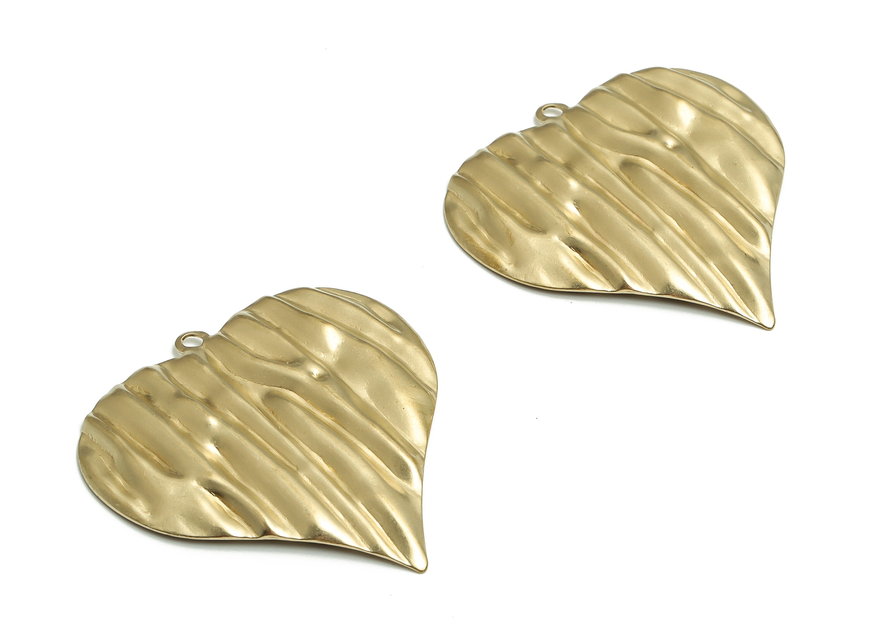 Brass Heart Earring Charms - Raw Brass Heart Necklace Pendant Charm - Jewelry Making Supplies - 39.2x39.04x2.54mm - PP4721 - DOMEDBAZAAR