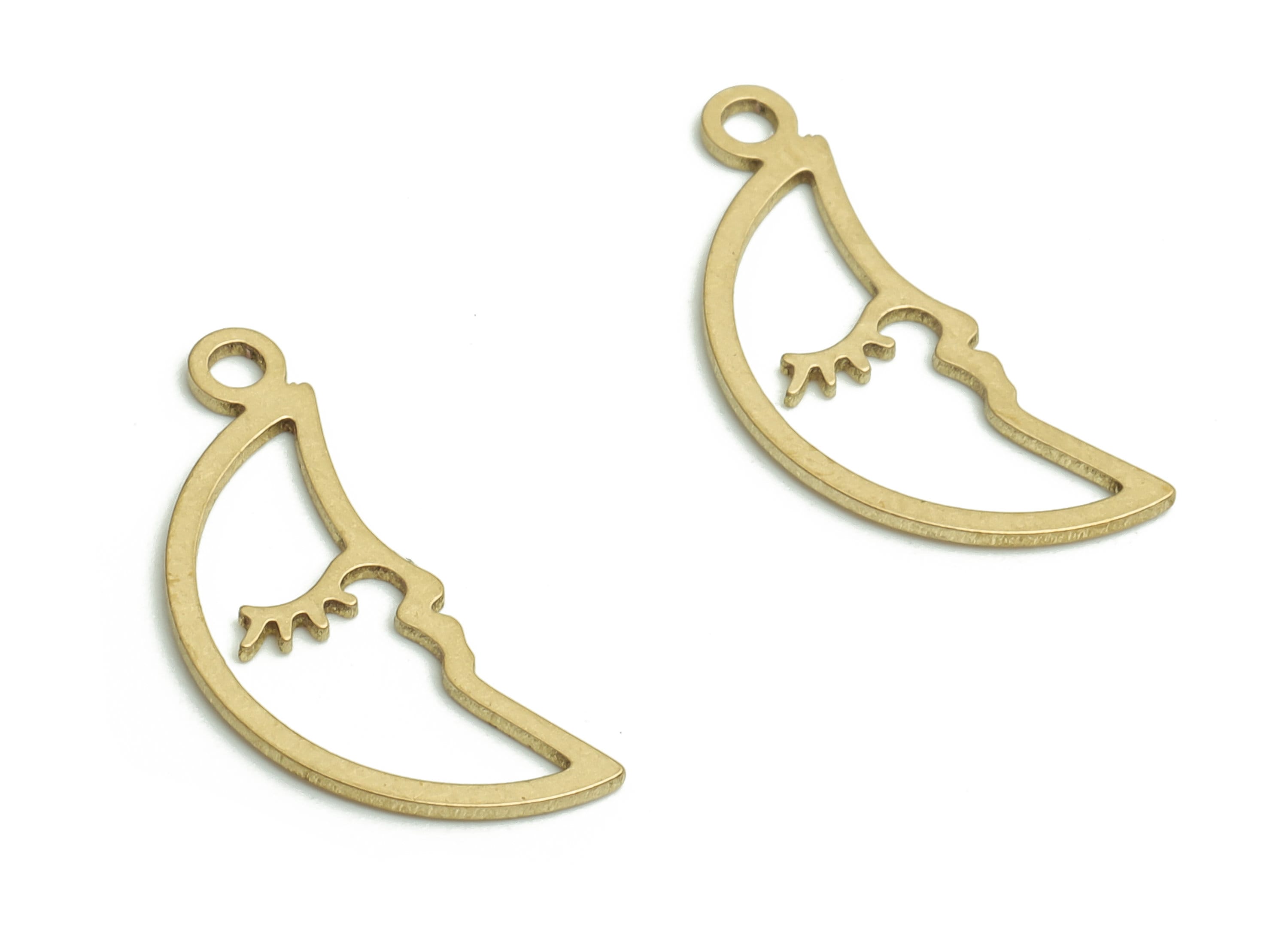 Brass Moon Face Earring Charms - Raw Brass Moon Face Pendant - DIY Jewelry Making Supplies - 18.15x7.89x0.59mm - PP4781 - DOMEDBAZAAR
