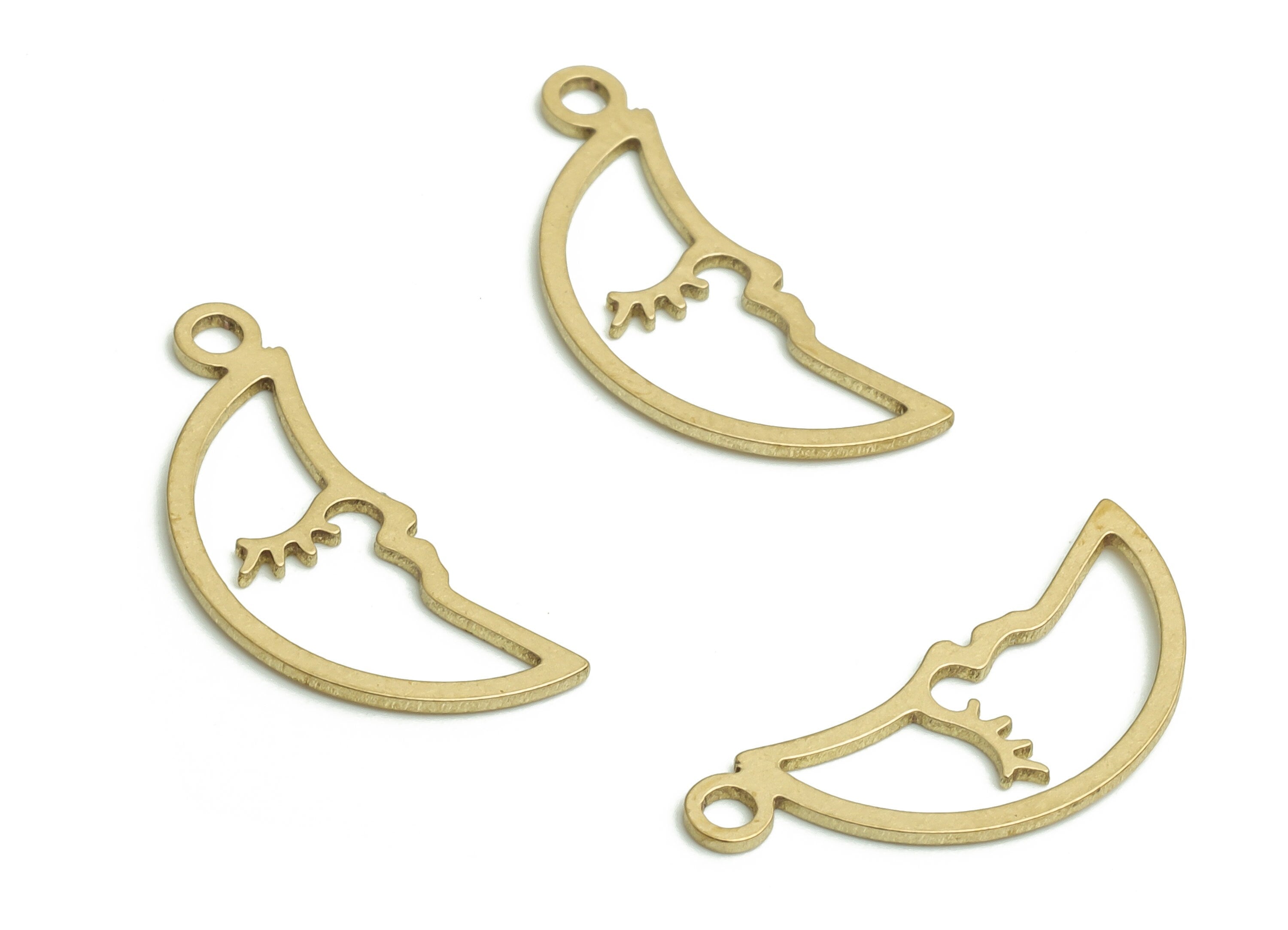 Brass Moon Face Earring Charms - Raw Brass Moon Face Pendant - DIY Jewelry Making Supplies - 18.15x7.89x0.59mm - PP4781 - DOMEDBAZAAR
