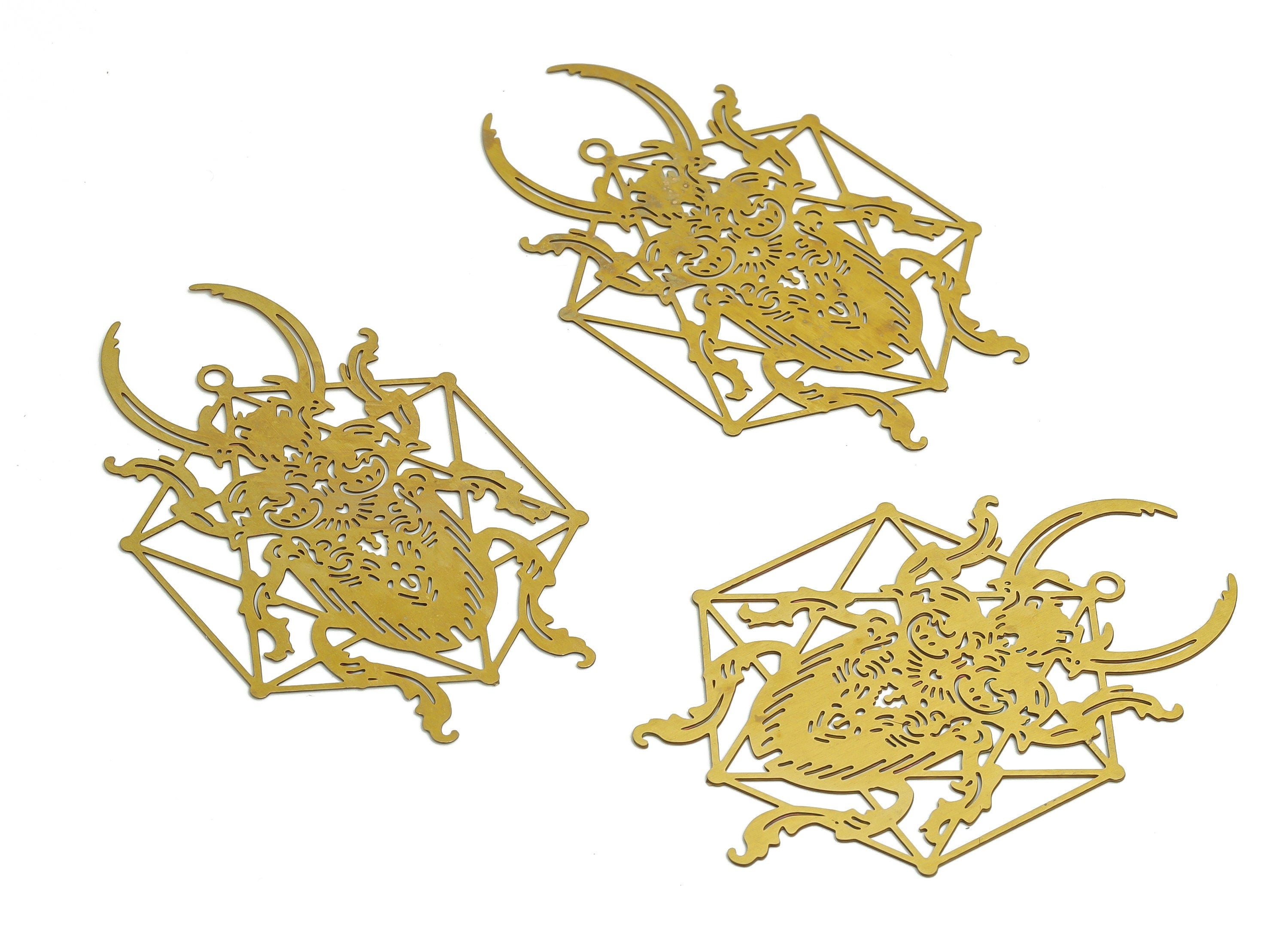 Brass Beetle Earrings Charms - Raw Brass Hexagon Pendant - DIY Jewelry Making Supplies - 44.93x28.95x0.29mm - JJB6769 - DOMEDBAZAAR