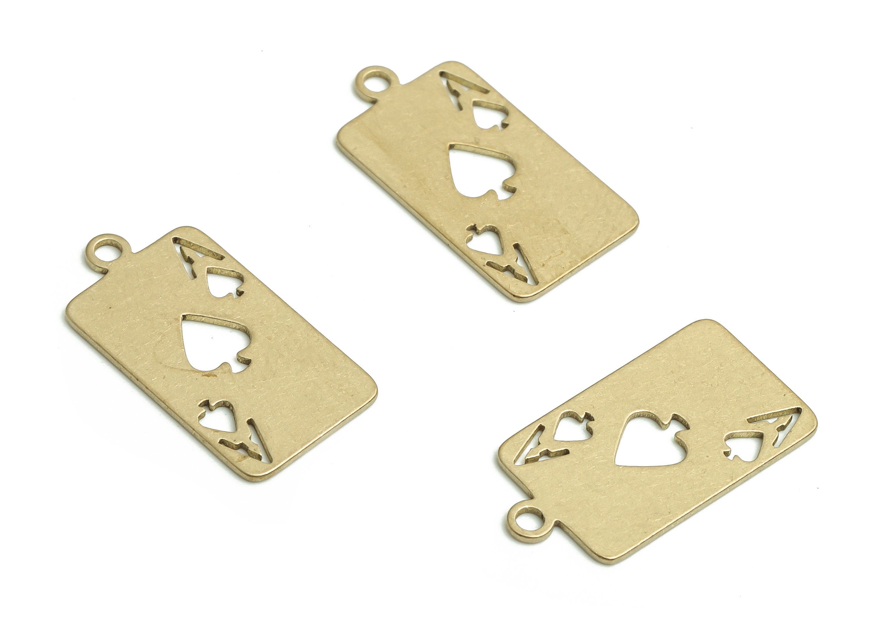 Brass Ace of Spades Earrings Charms - Raw Brass Card Game Pendant  - Jewelry Making Supplies - 18.98x10x0.58mm - PP4750 - DOMEDBAZAAR