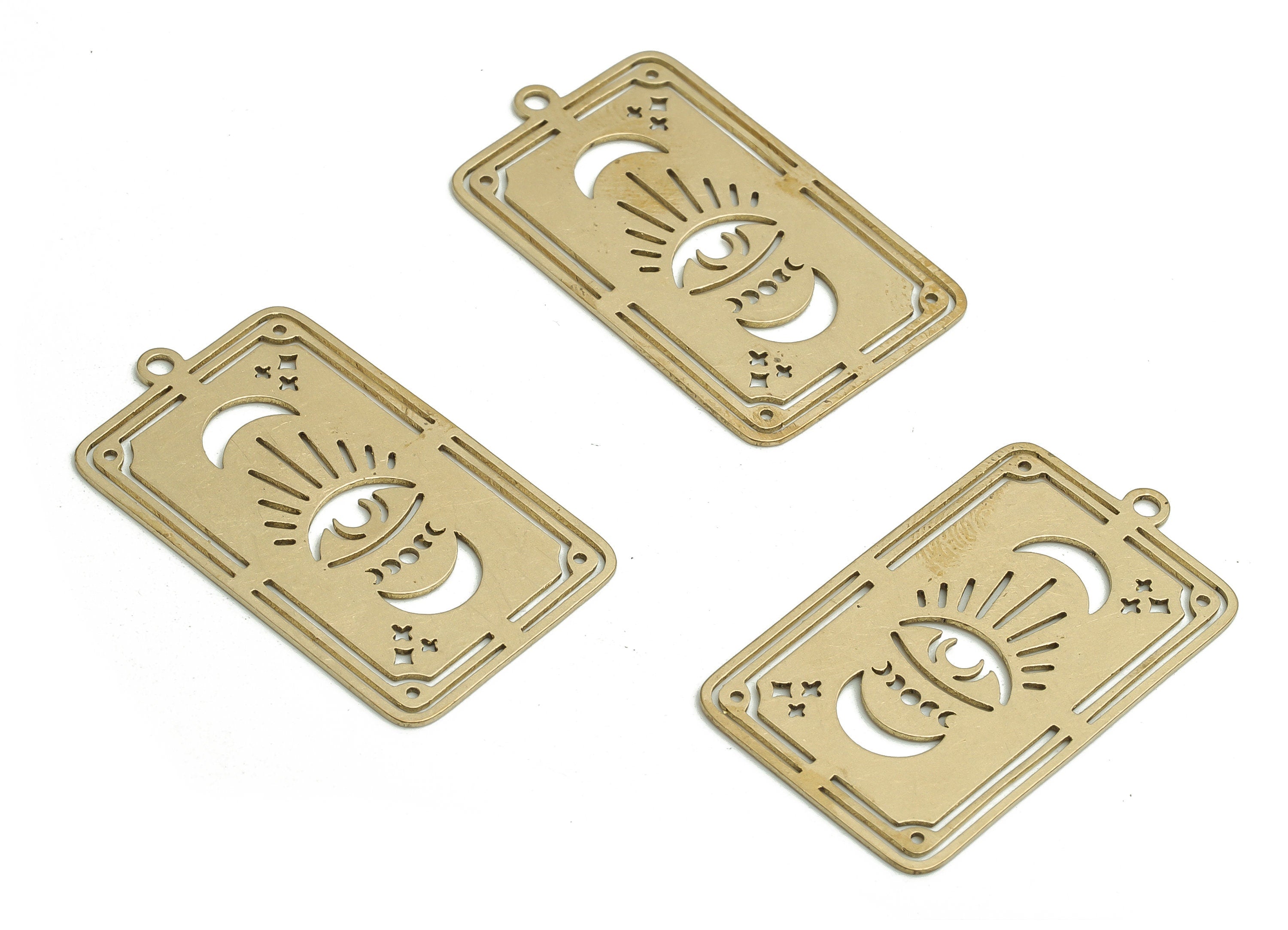 Brass Rectangle Eye Earring Charms - Raw Brass Moon Star Pendant - Jewelry Making Supplies - 33.02x19.16x0.61mm - PP4810 - DOMEDBAZAAR