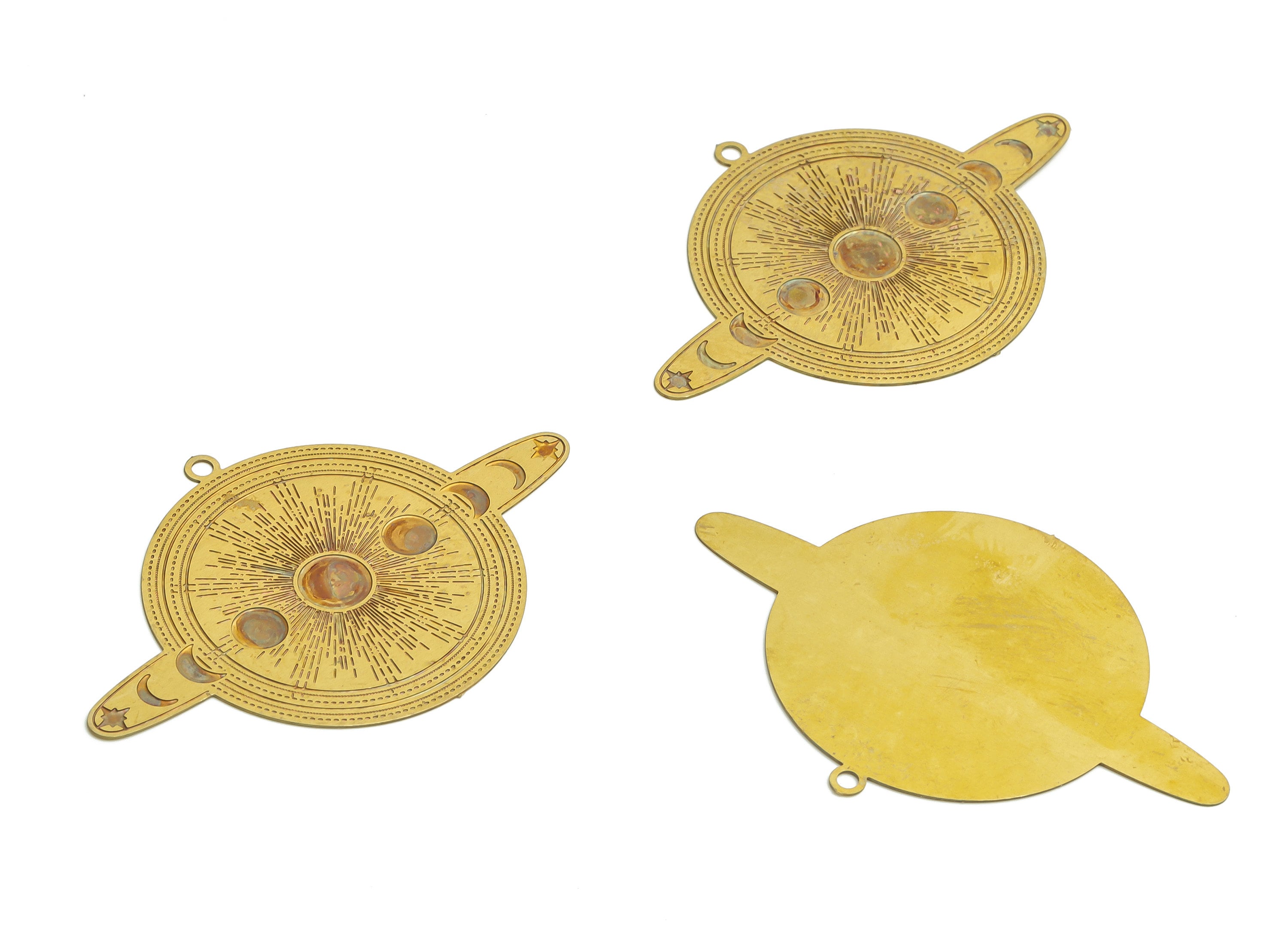 Brass Safurn Earring Charms - Raw Brass Moon Star Pendant - Jewelry Making Supplies - 48.25x32.64x0.42mm - JJB6793 - DOMEDBAZAAR