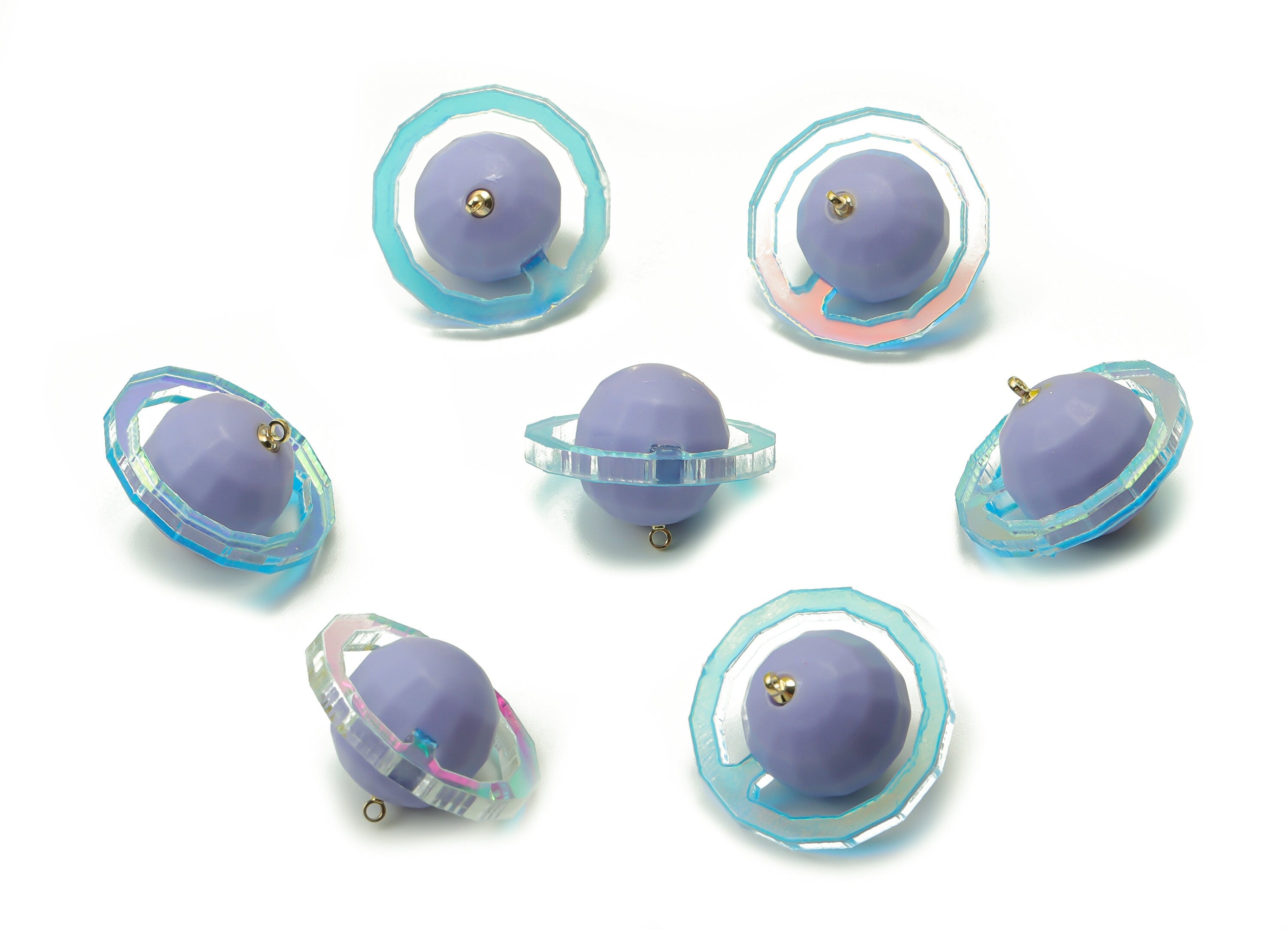Colorful Acrylic Saturn Earring Charms - Brass Resin Planet Pendant - Jewellery Making Supplies - 25.05x25.05x16.18mm - AC2348A - DOMEDBAZAAR
