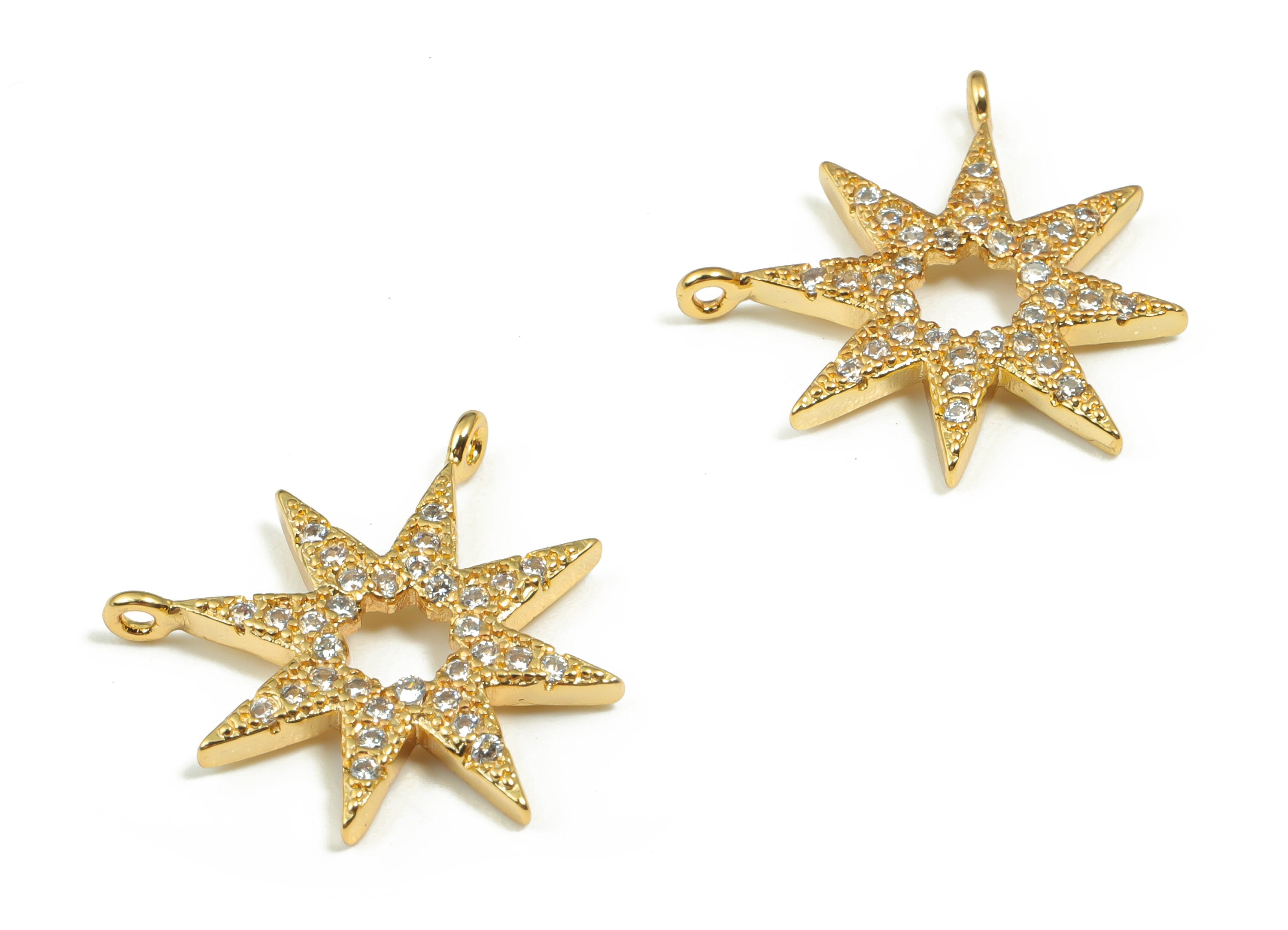 Brass Star Earring Charms With Zircons - Gold Star Pendant - 18K Real Gold Plated Brass - Jewelry Supplies - 19.29x17.05x2.04mm - RGP4143 - DOMEDBAZAAR