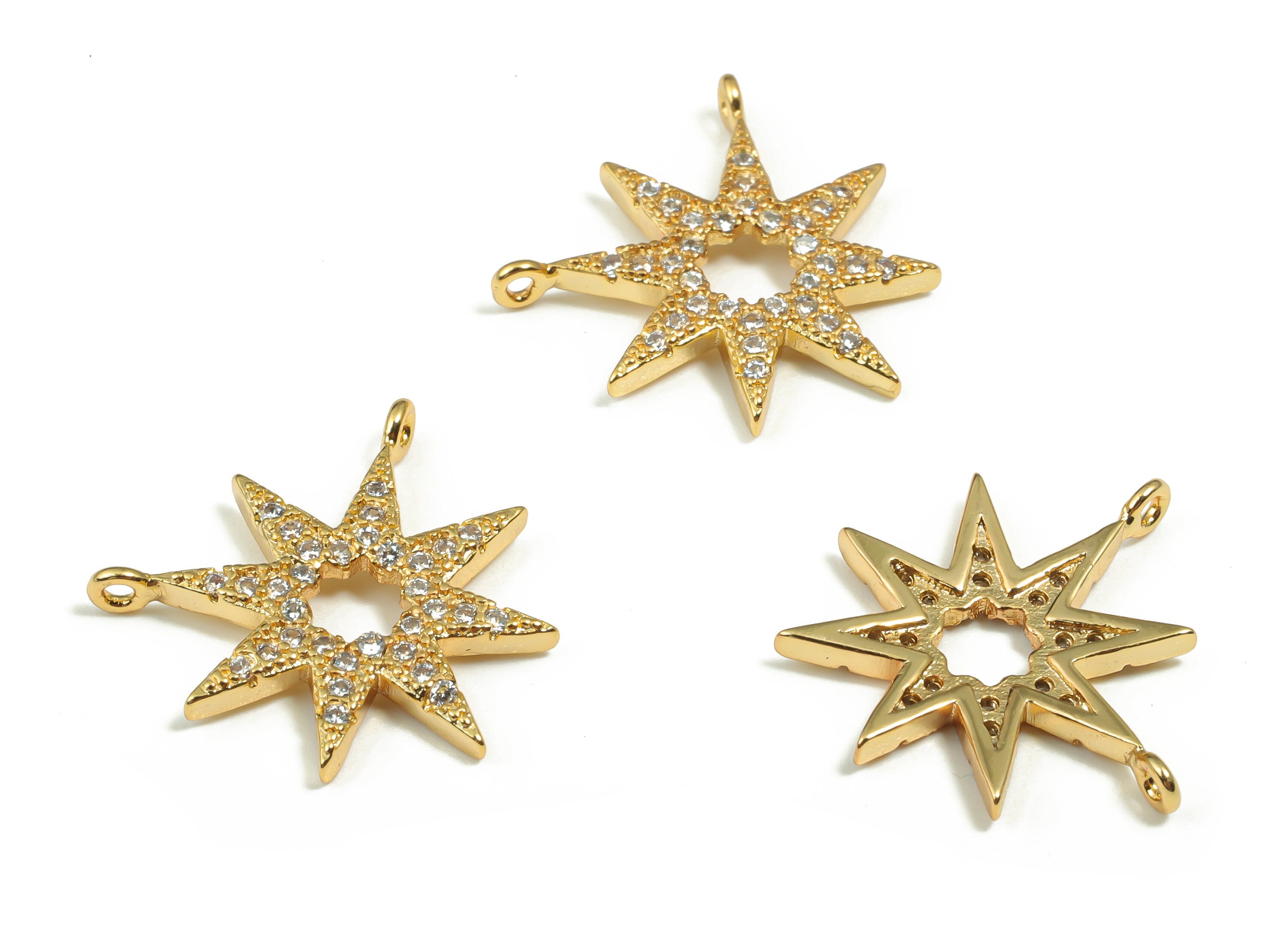 Brass Star Earring Charms With Zircons - Gold Star Pendant - 18K Real Gold Plated Brass - Jewelry Supplies - 19.29x17.05x2.04mm - RGP4143 - DOMEDBAZAAR