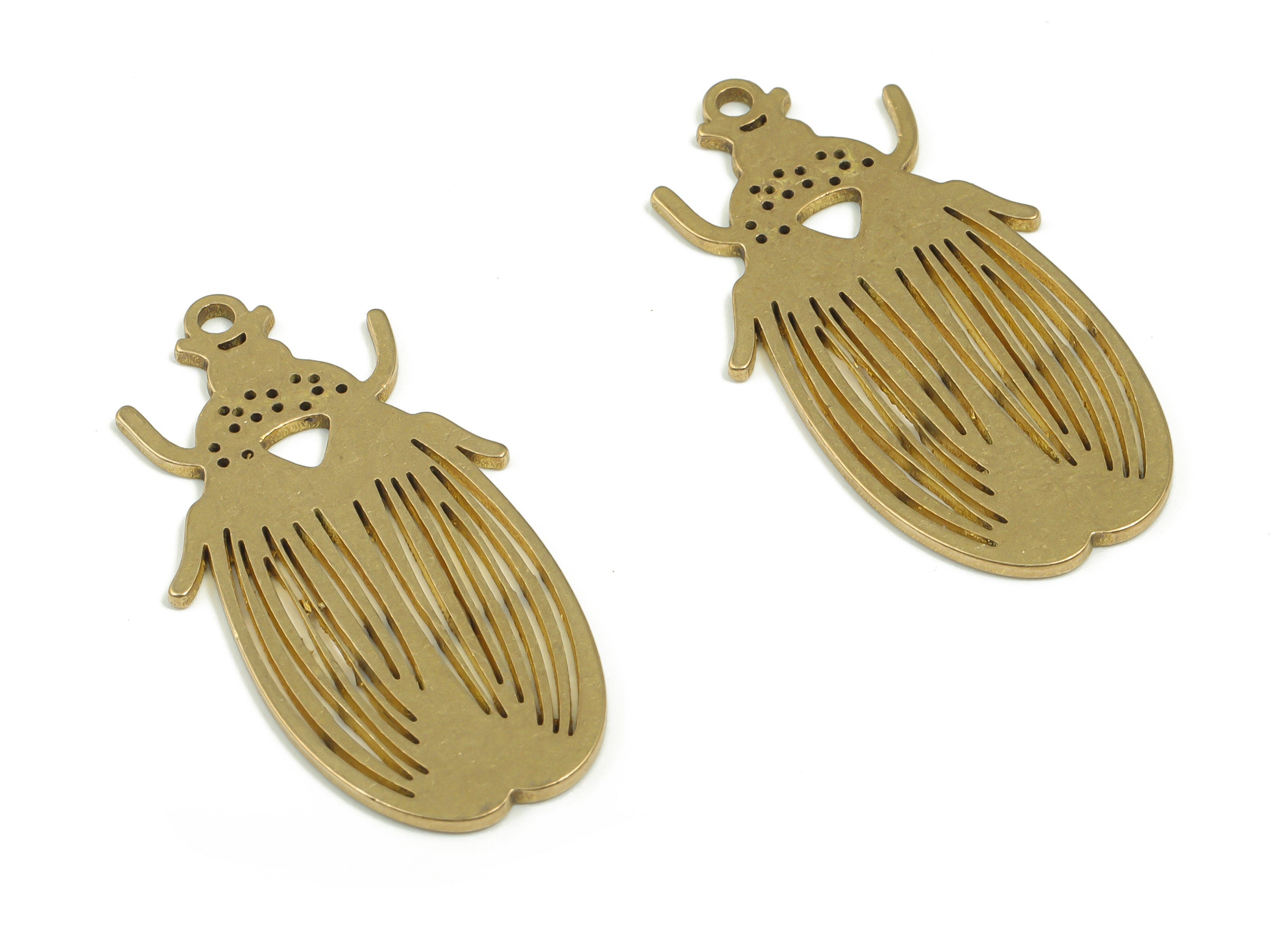 Brass Roach Earring Charms - Raw Brass Cockroach Pendant - DIY Jewelry Making Supplies - 31.37mm x 16.56mm x 0.87mm - PPA0307 - DOMEDBAZAAR
