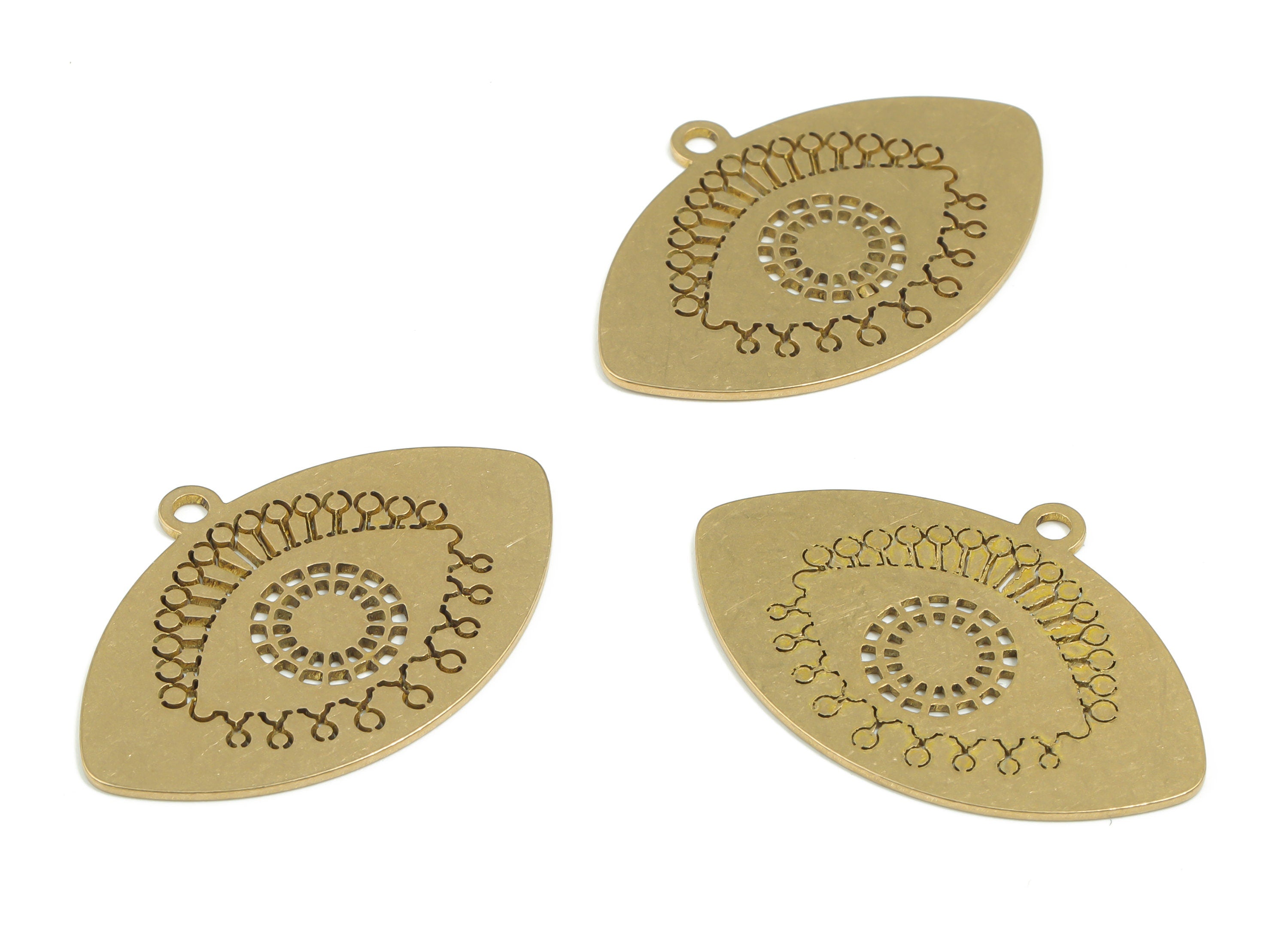 Brass Eye Earring Charms - Raw Brass EyeLash Pendant - Jewelry Making Supplies - 34.72mm x 23.81mm x 0.77mm - PPA0314-1 - DOMEDBAZAAR