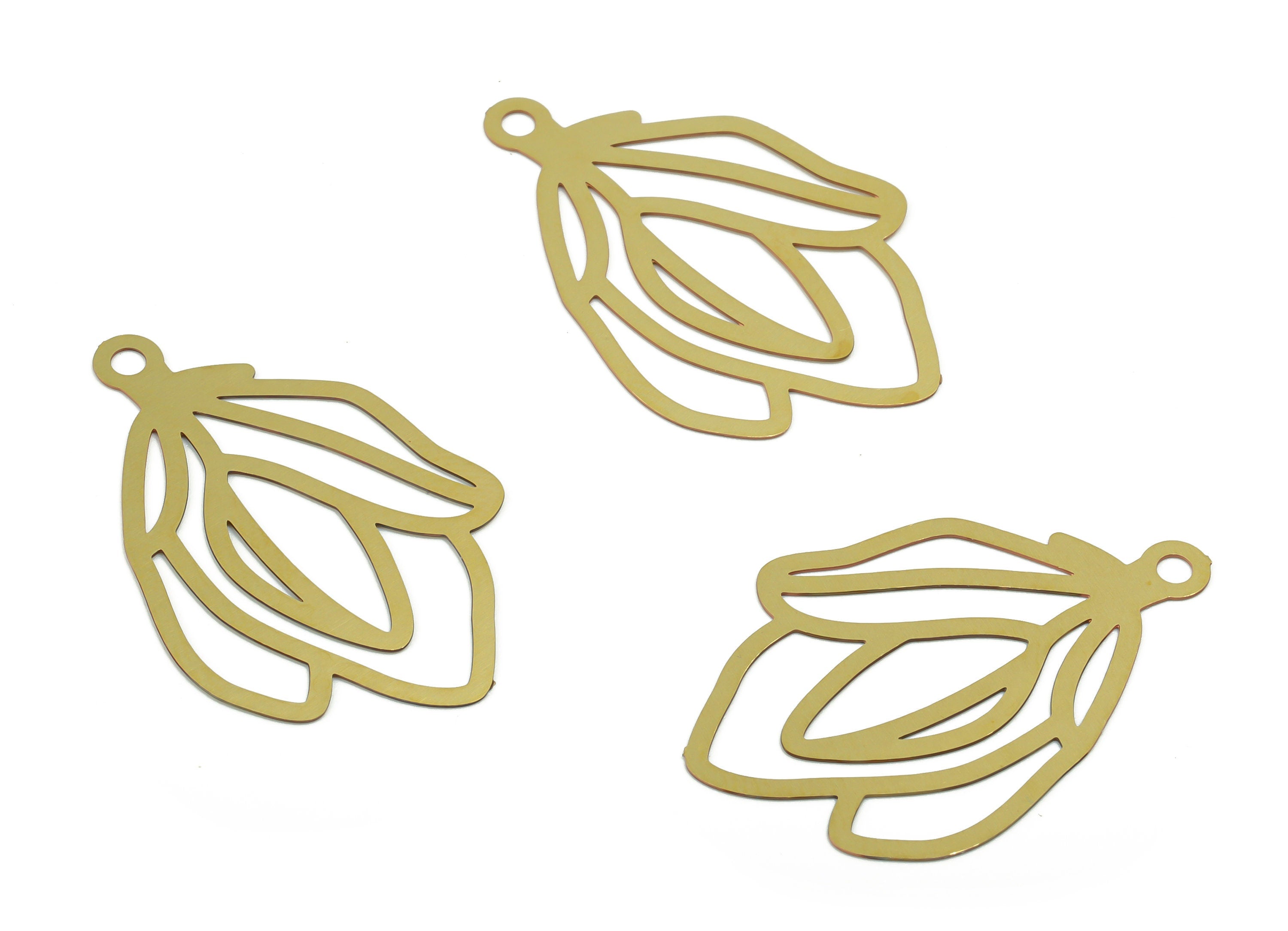 Brass Abstract Earring Charms - Raw Brass Flower Pendant - Jewelry Making Supplies - 30.35mm x 20.24mm x 0.25mm - JJC11665 - DOMEDBAZAAR