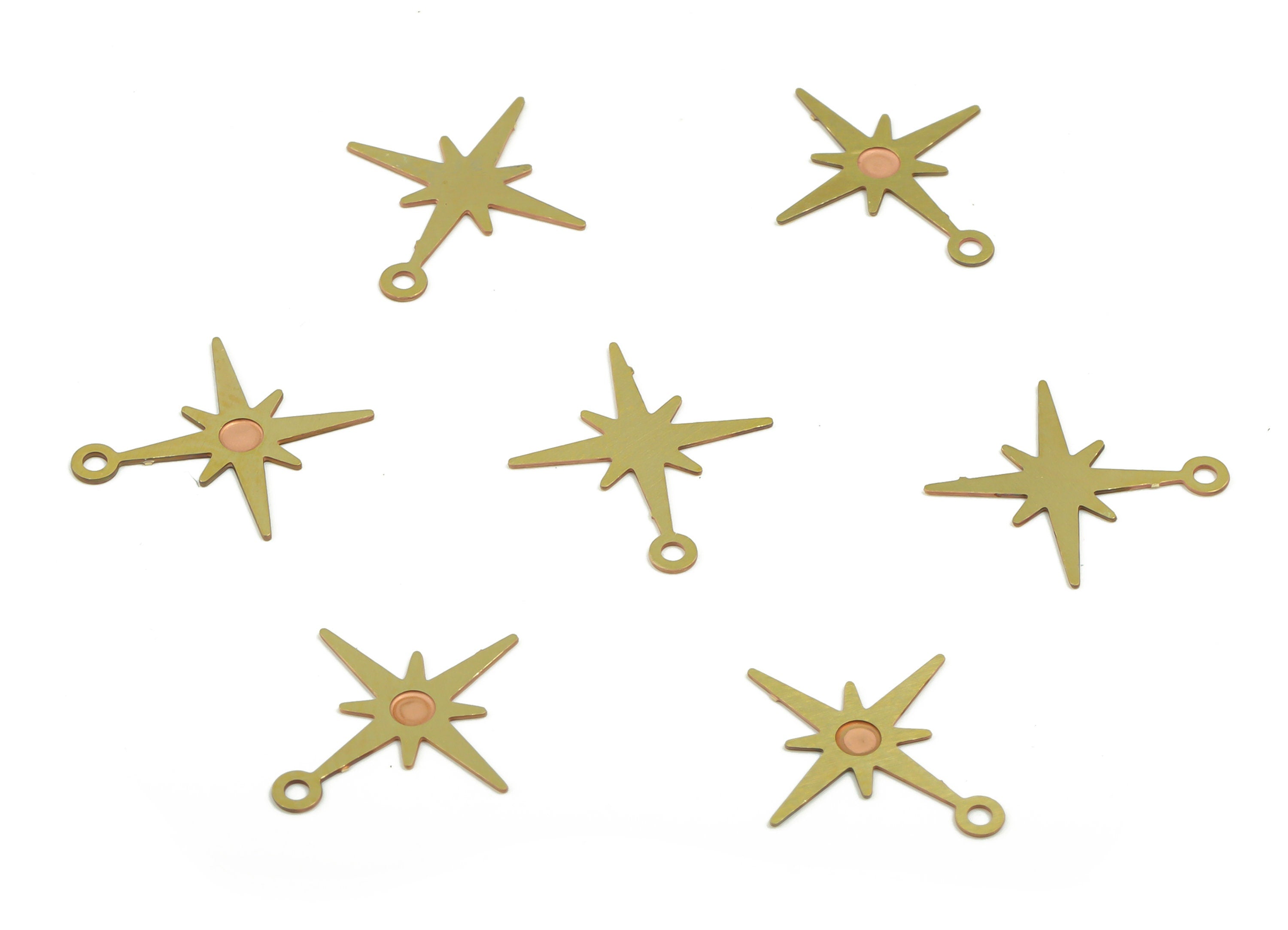 Brass Planet Earring Charms - Raw Brass Star Pendant - Jewelry Making Supplies - 13.57mm x 12mm x 0.26mm - JJC12395 - DOMEDBAZAAR