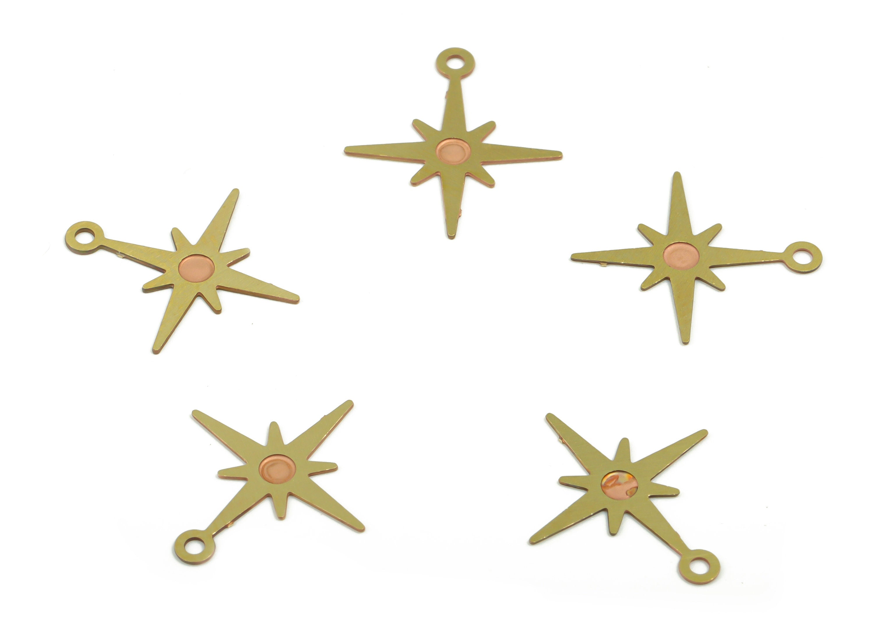 Brass Planet Earring Charms - Raw Brass Star Pendant - Jewelry Making Supplies - 13.57mm x 12mm x 0.26mm - JJC12395 - DOMEDBAZAAR