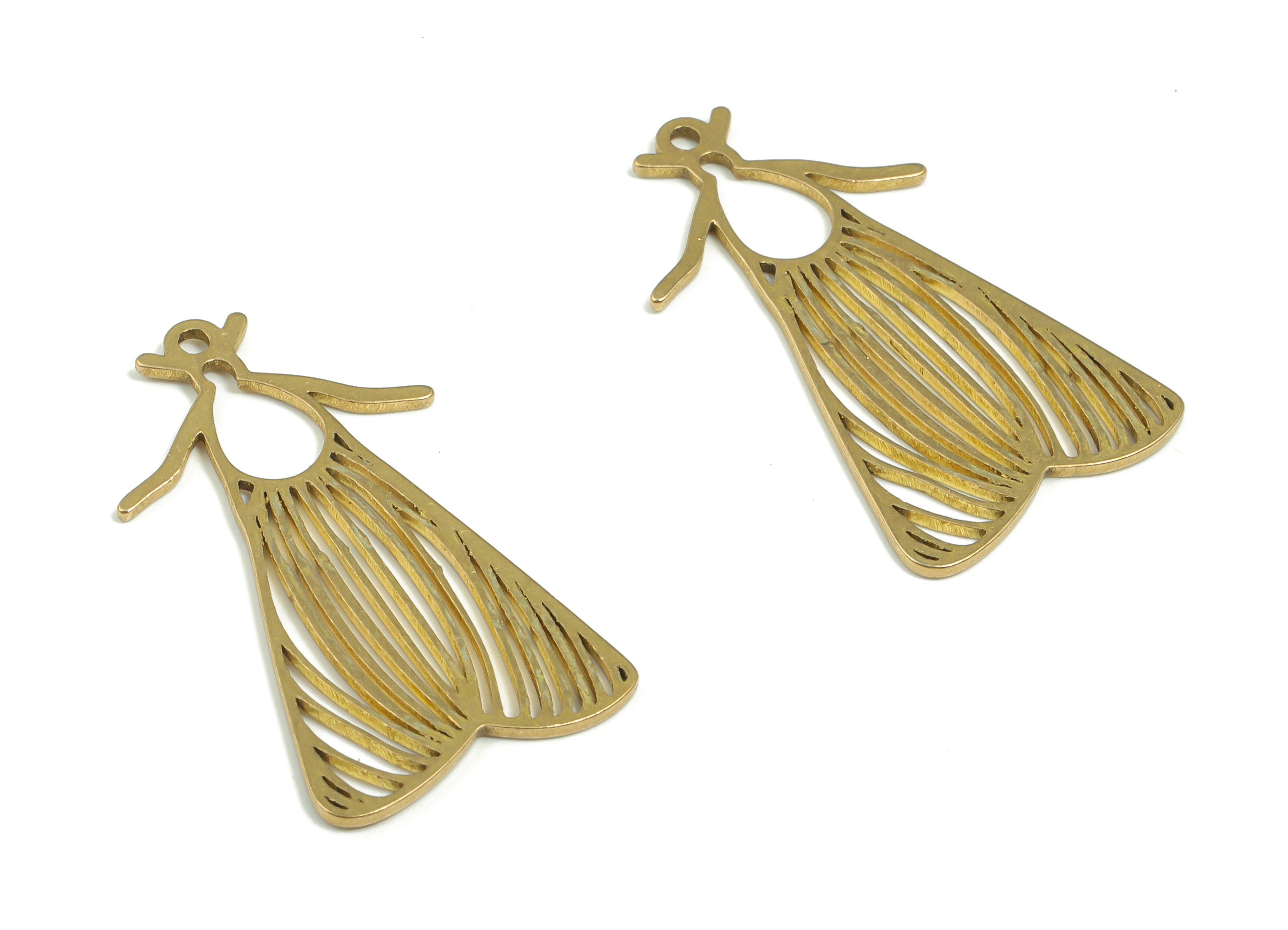 Brass Moth Earring Charms - Raw Brass MothPendant - DIY Jewelry Making Supplies - 30.52mm x 17.28mm x 0.88mm - PPA0278 - DOMEDBAZAAR
