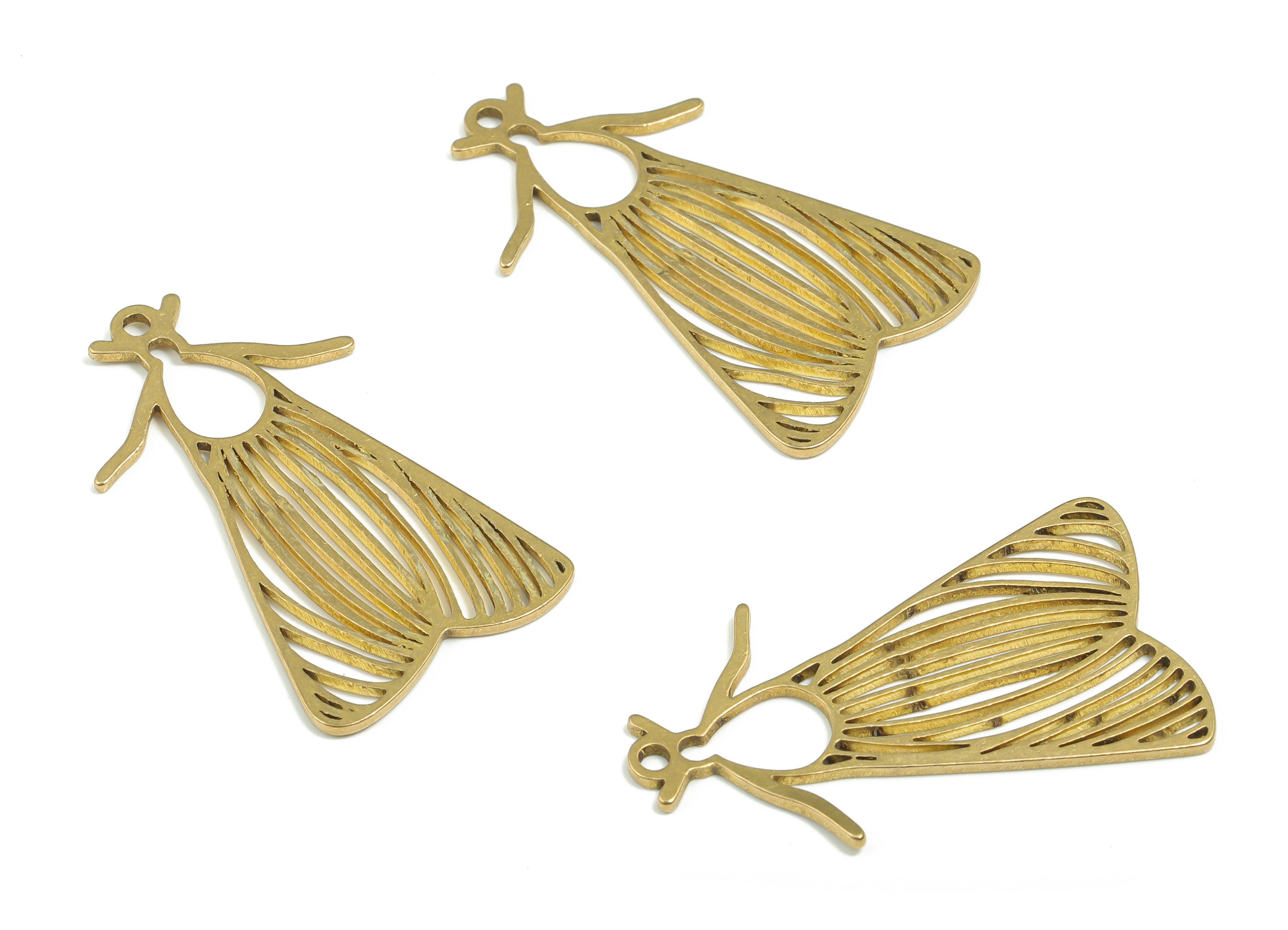 Brass Moth Earring Charms - Raw Brass MothPendant - DIY Jewelry Making Supplies - 30.52mm x 17.28mm x 0.88mm - PPA0278 - DOMEDBAZAAR