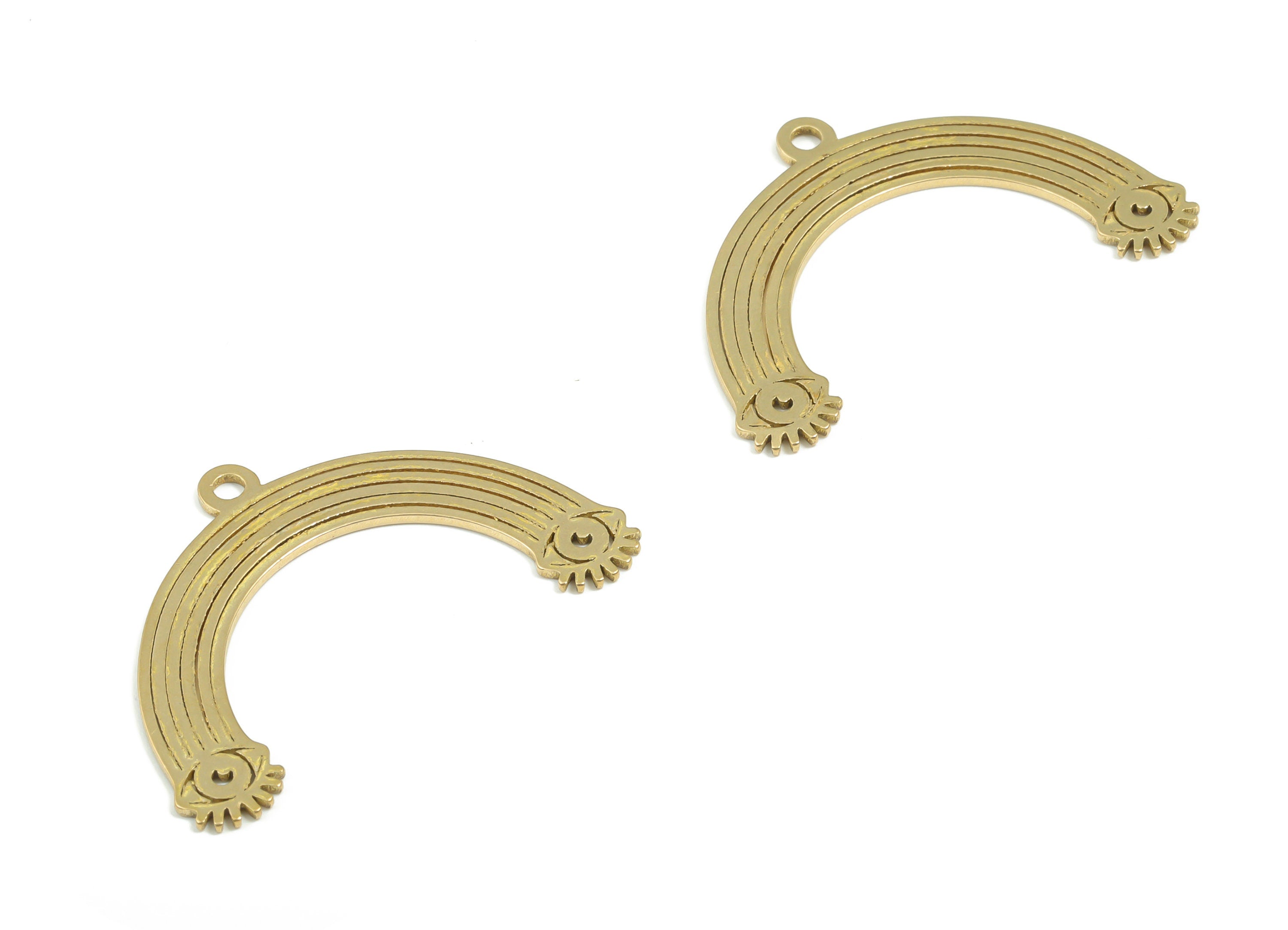 Brass Rainbow Eye Earring Charms - Raw Brass Rainbow Eye Pendant - DIY Jewelry Making Supplies - 34.11mm x 22.63mm x 0.85mm - PPZ0043 - DOMEDBAZAAR