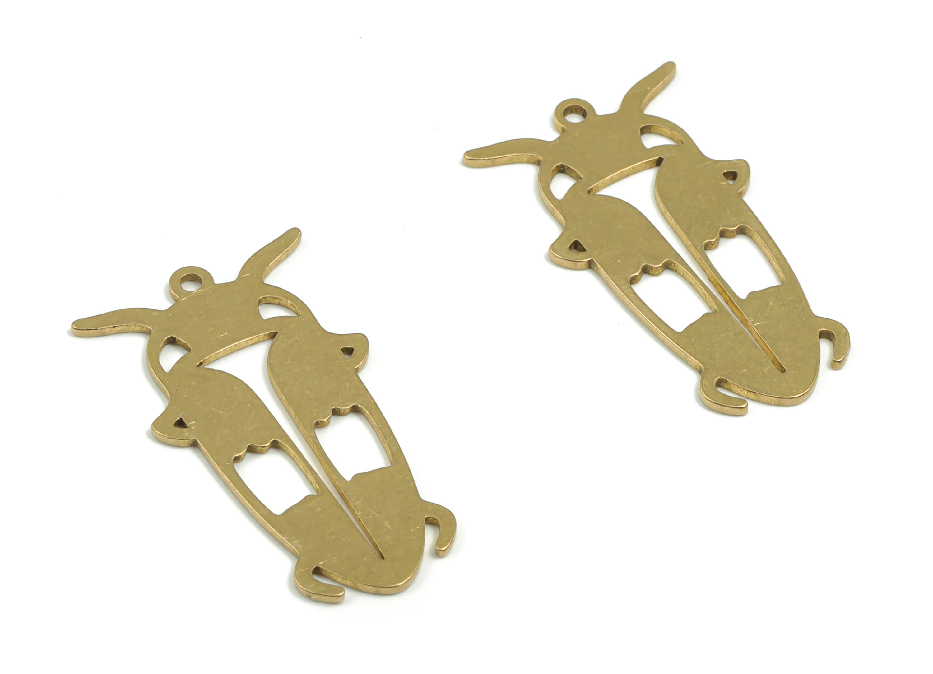 Brass Beetle Earring Charms - Raw Brass Insect Pendant - DIY Jewelry Making Supplies - 30.39mm x 17.82mm x 0.9mm - PPA0317 - DOMEDBAZAAR