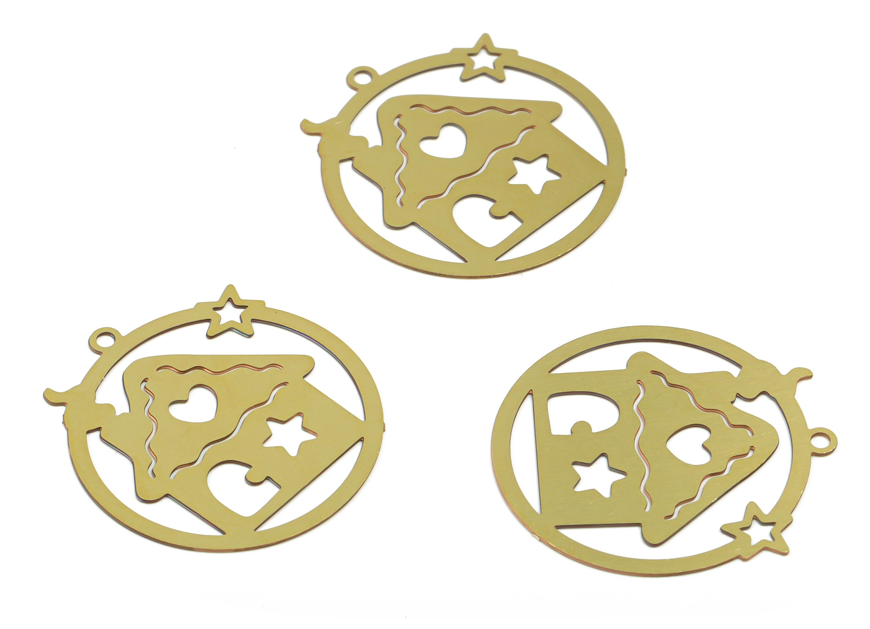 Brass Round Star Earring Charms - Raw Brass House Heart Pendant - Jewelry Making Supplies - 21.72mm x 19.95mm x 0.28mm - JJC11705 - DOMEDBAZAAR