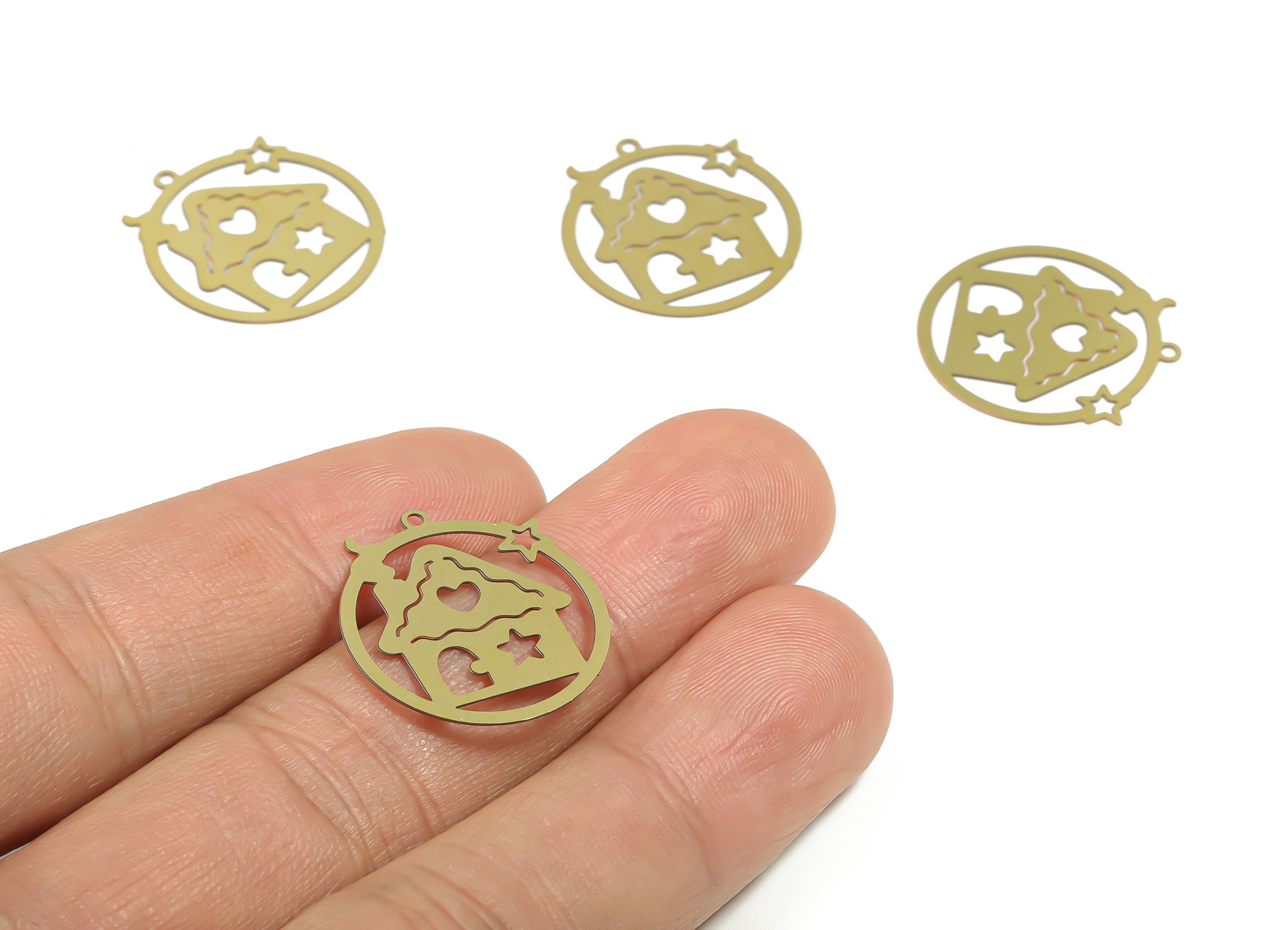 Brass Round Star Earring Charms - Raw Brass House Heart Pendant - Jewelry Making Supplies - 21.72mm x 19.95mm x 0.28mm - JJC11705 - DOMEDBAZAAR