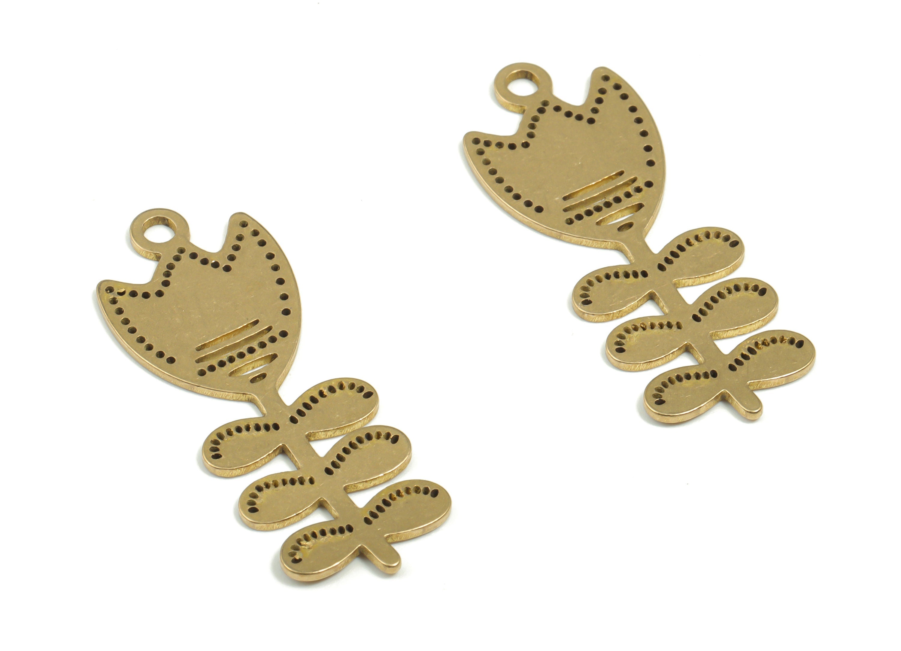 Brass Fulip Earring Charms - Raw Brass Flower Pendant - Jewelry Making Supplies - 32.72mm x 12.58mm x 0.73mm - PPA0315 - DOMEDBAZAAR