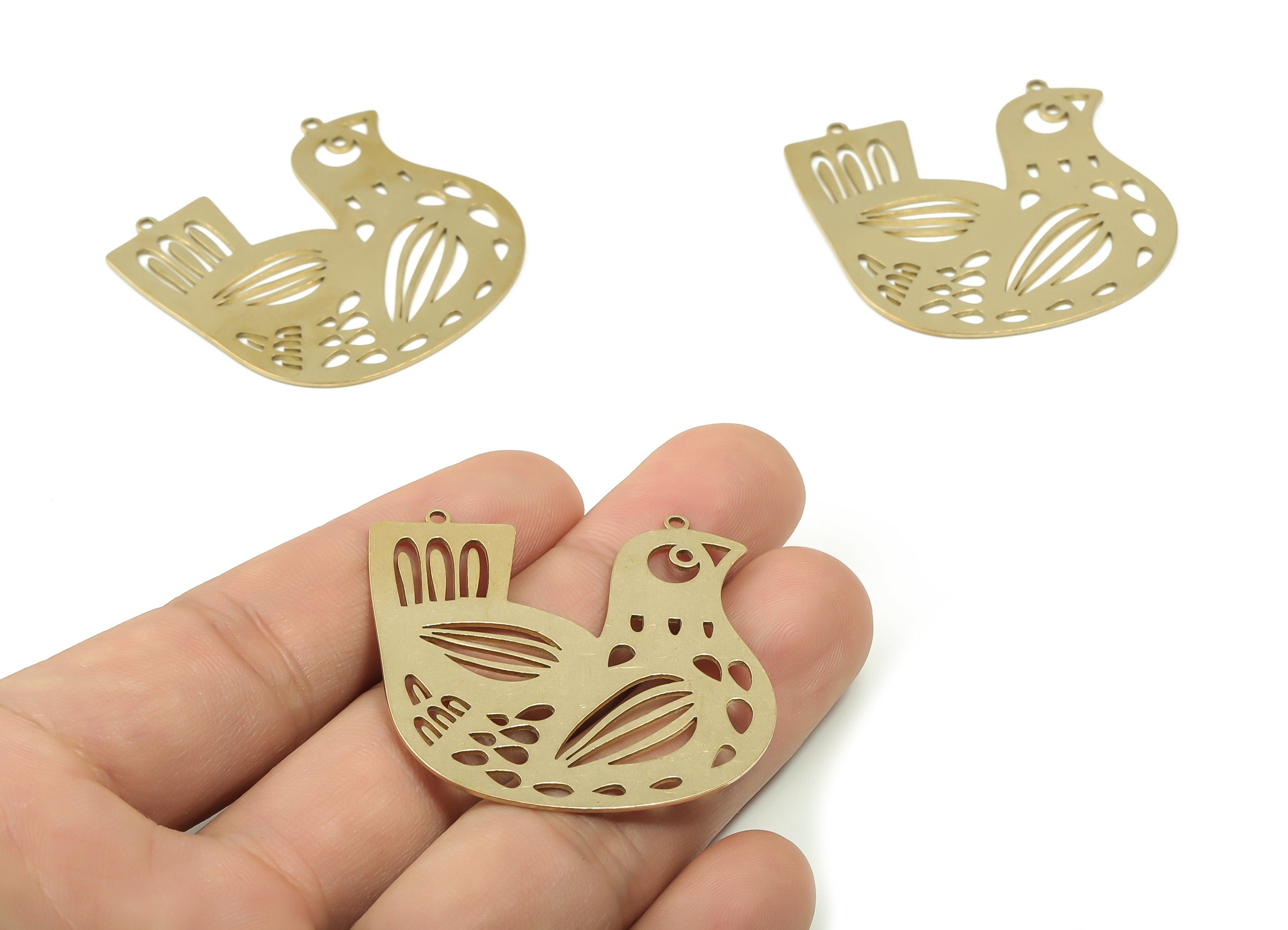 Brass Flying Bird Earring Connectors - Raw Brass Chicken Charms and Pendant - Jewelry Making Supplies - 40.63x39.02x0.67mm - PPA0026 - DOMEDBAZAAR