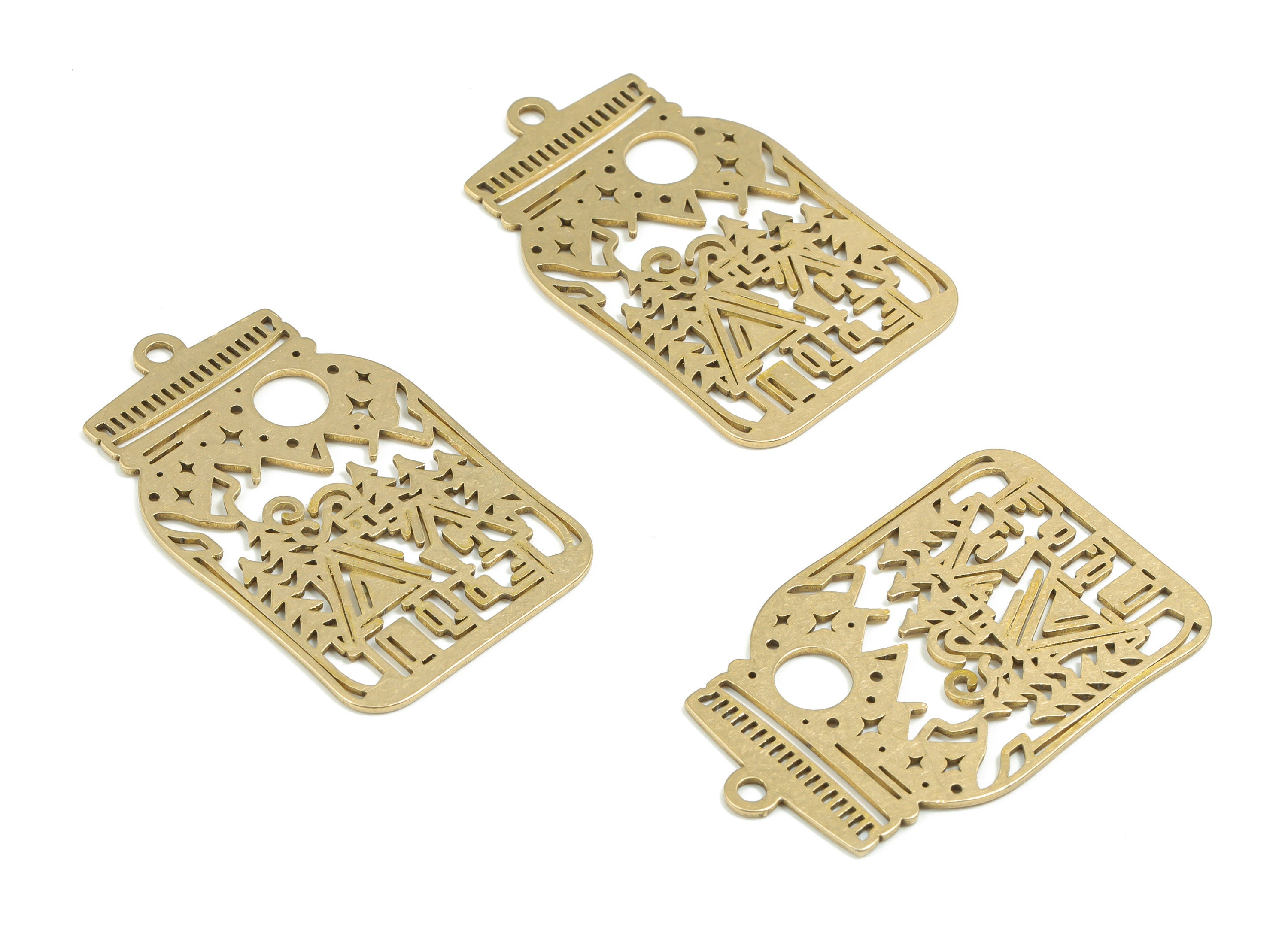 Brass Landscape Bottle Earring Charms - Raw Brass Pine House Pendant - DIY Jewelry Making Supplies - 37.83mm x 23.27mm x 0.86mm - PPZ0013 - DOMEDBAZAAR