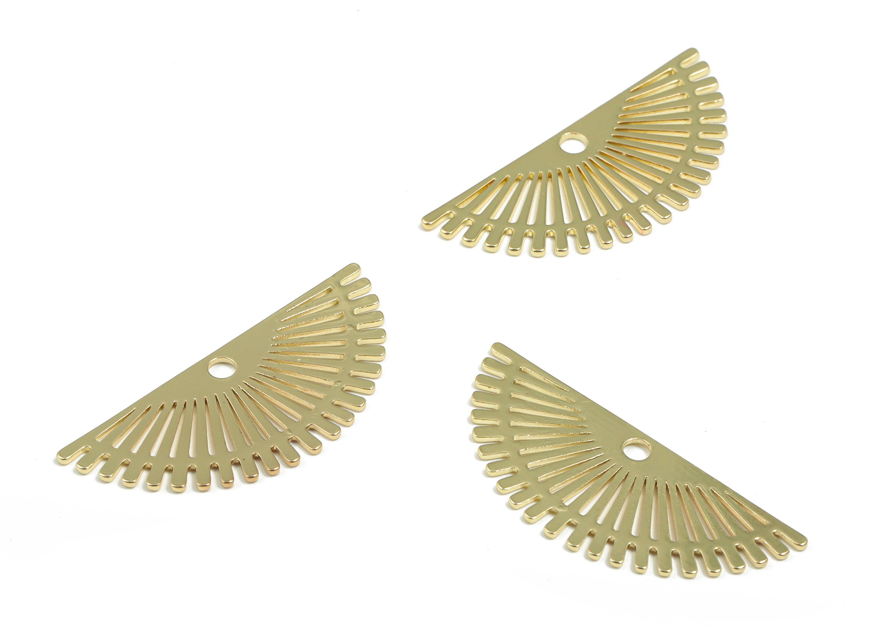 Brass Semicircle Sun Earring Charms - Gold Half Moon Pendant - Gold Tone Plated Brass - Jewelry Supplies - 29.9x12.98x0.65mm - PPZ0002G - DOMEDBAZAAR
