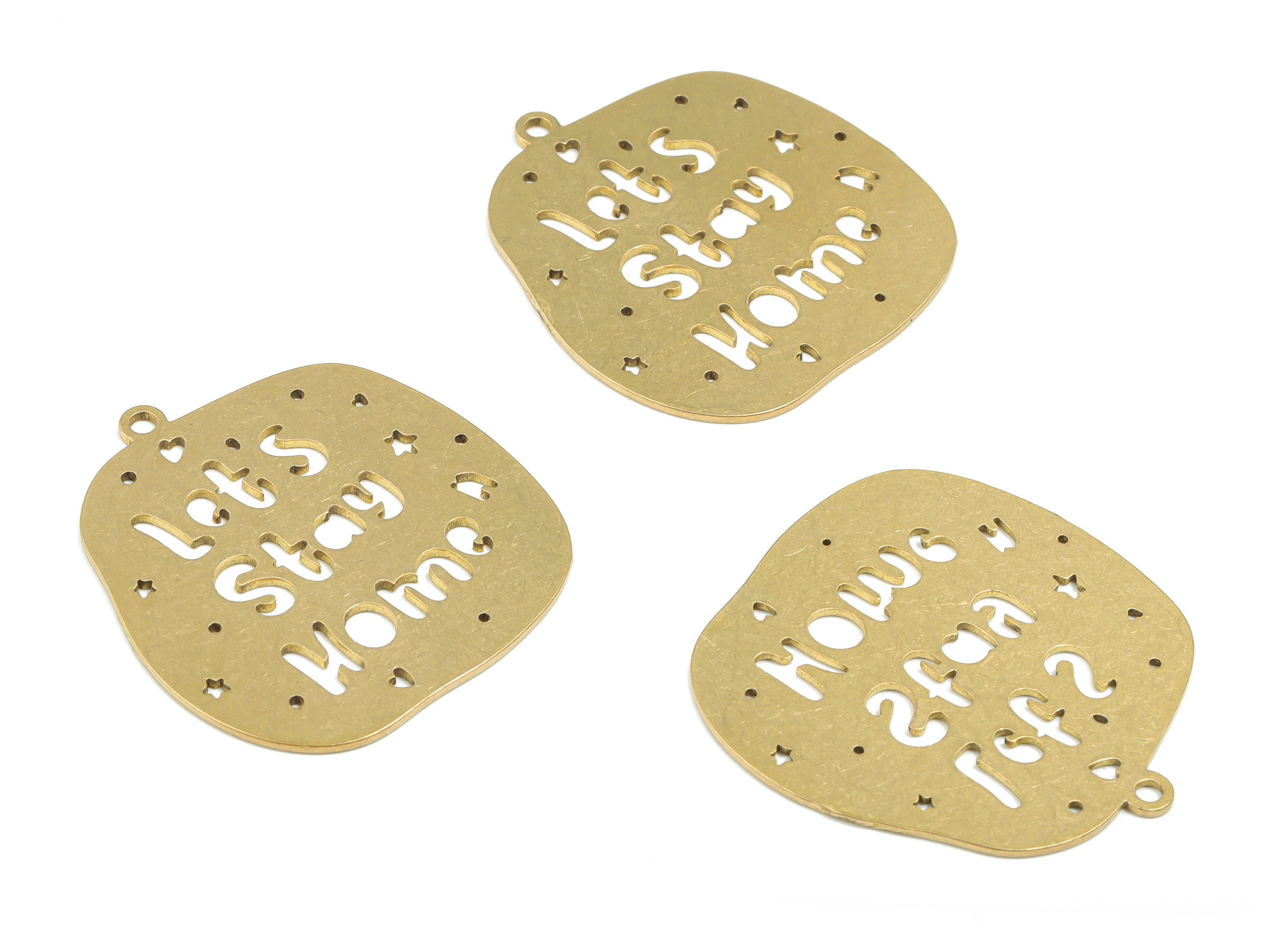 Customized Brass Charms - Personalized Raw Brass Phrase Pendant - Custom Handwriting Keyring - DIY Earring - 37.9 x 34.6 x 0.9mm - PPZ0041-1 - DOMEDBAZAAR