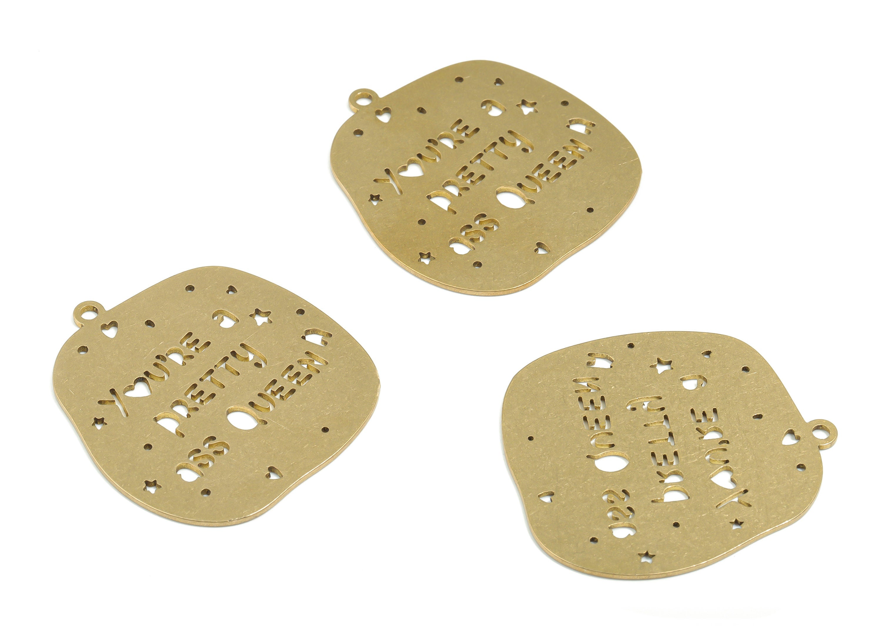 Brass You’RE A PRETTY QUEEN Earring Charms - Raw Brass Star Heart Pendant - Jewelry Supplies - 37.81mm x 34.58mm x 0.88mm -PPZ0047-1 - DOMEDBAZAAR