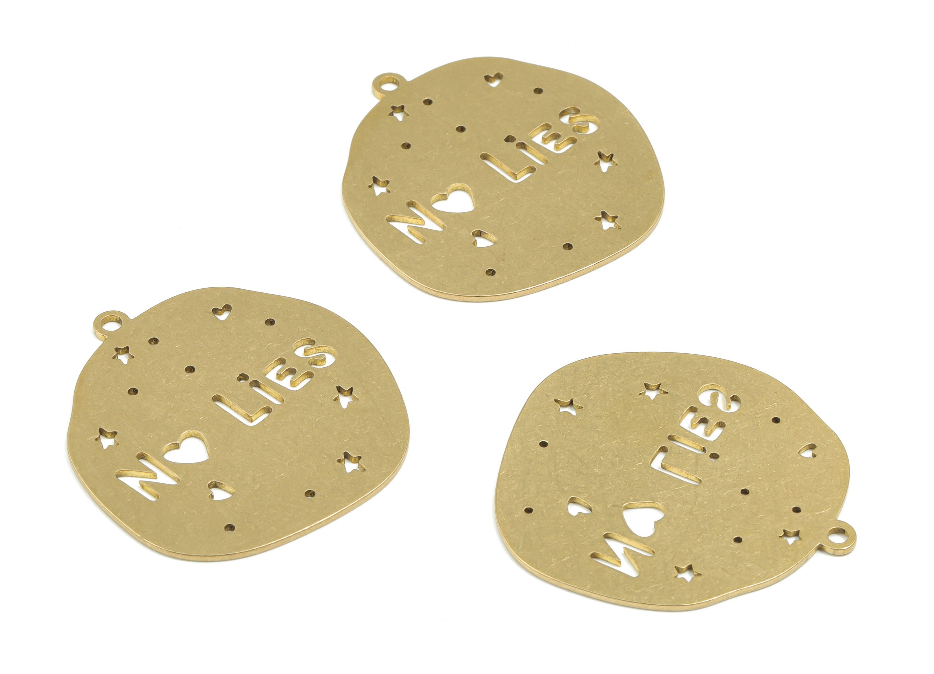 Brass Geometry NO LIES Earring Charms - Raw Brass Star Heart Pendant - DIY Jewelry Making Supplies - 37.31mm x 34.21mm x 0.89mm - PPZ0044-1 - DOMEDBAZAAR
