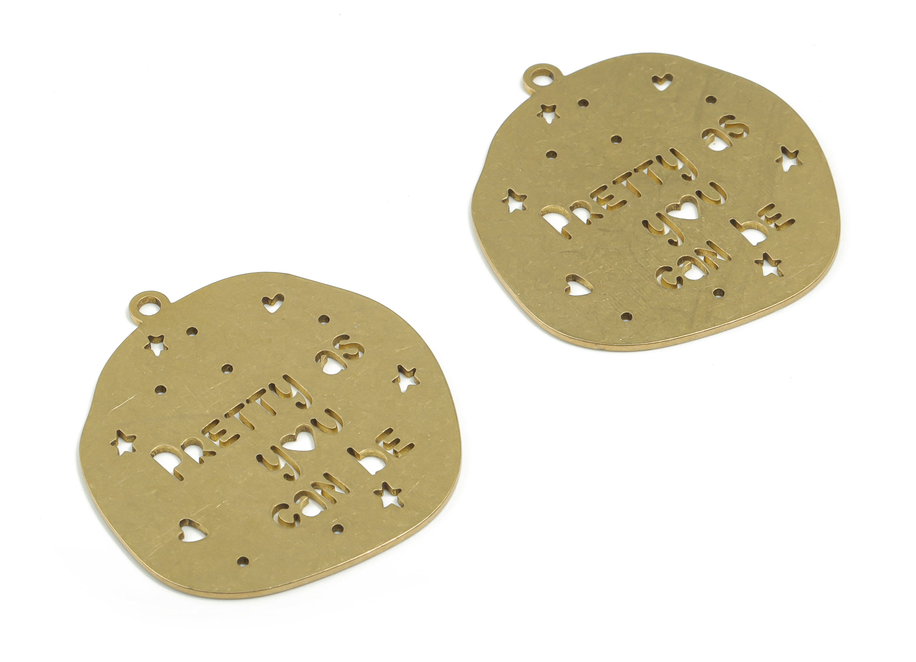 Brass Pretty as You Can Be Earring Charms - Raw Brass Star Heart Pendant - Jewelry Making Supplies - 36.91mm x 33.97mm x 0.87mm - PPZ0046-1 - DOMEDBAZAAR