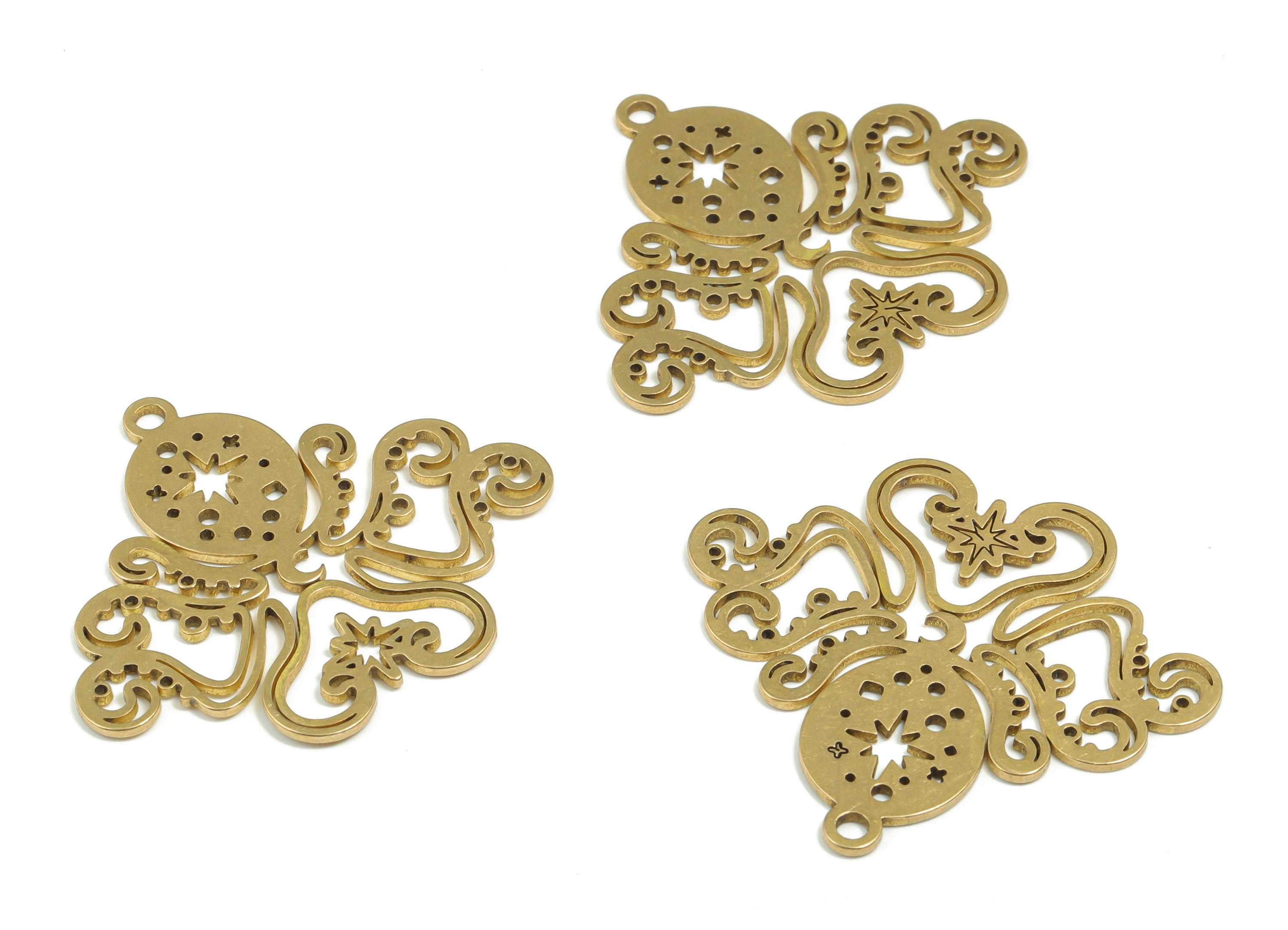 Brass Oval Star Earring Charms - Raw Brass Octopus Moon Pendant - DIY Jewelry Making Supplies - 37.42mm x 32.77mm x 0.88mm - PPZ0050 - DOMEDBAZAAR