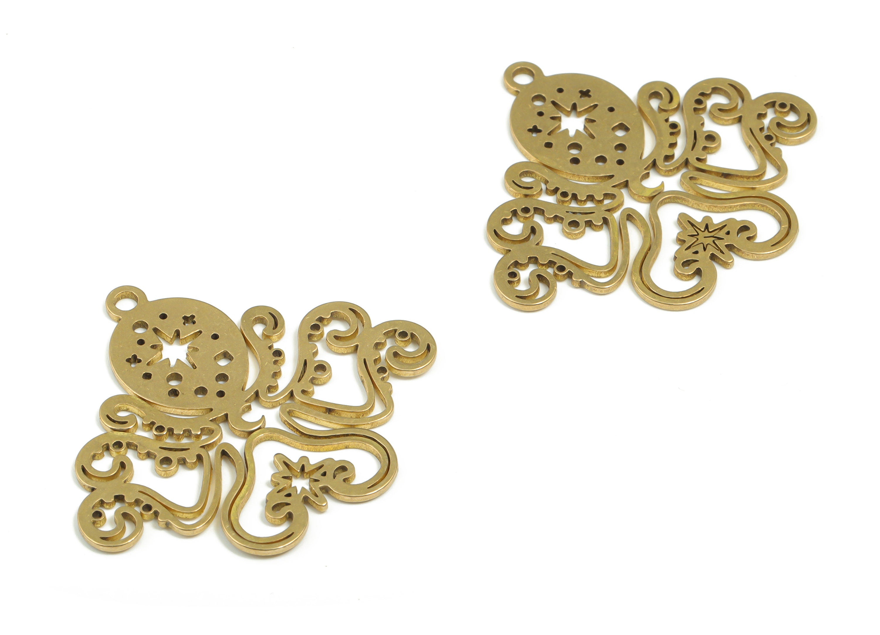 Brass Oval Star Earring Charms - Raw Brass Octopus Moon Pendant - DIY Jewelry Making Supplies - 37.42mm x 32.77mm x 0.88mm - PPZ0050 - DOMEDBAZAAR