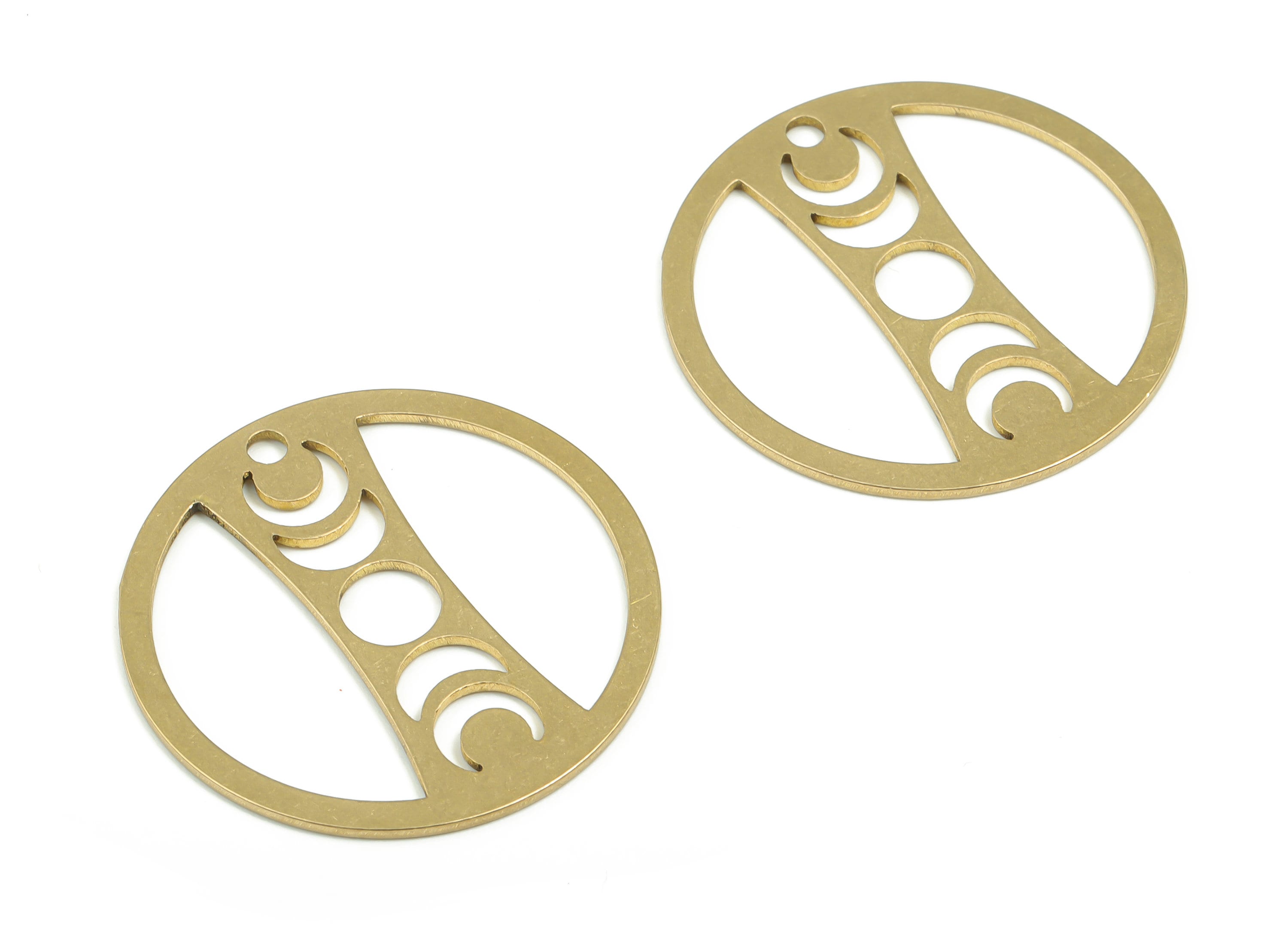 Brass Round Earring Charms - Raw Brass Phases of Moon Pendant - DIY Jewelry Making Supplies - 29.78mm x 29.78mm x 0.87mm - PPZ0073 - DOMEDBAZAAR