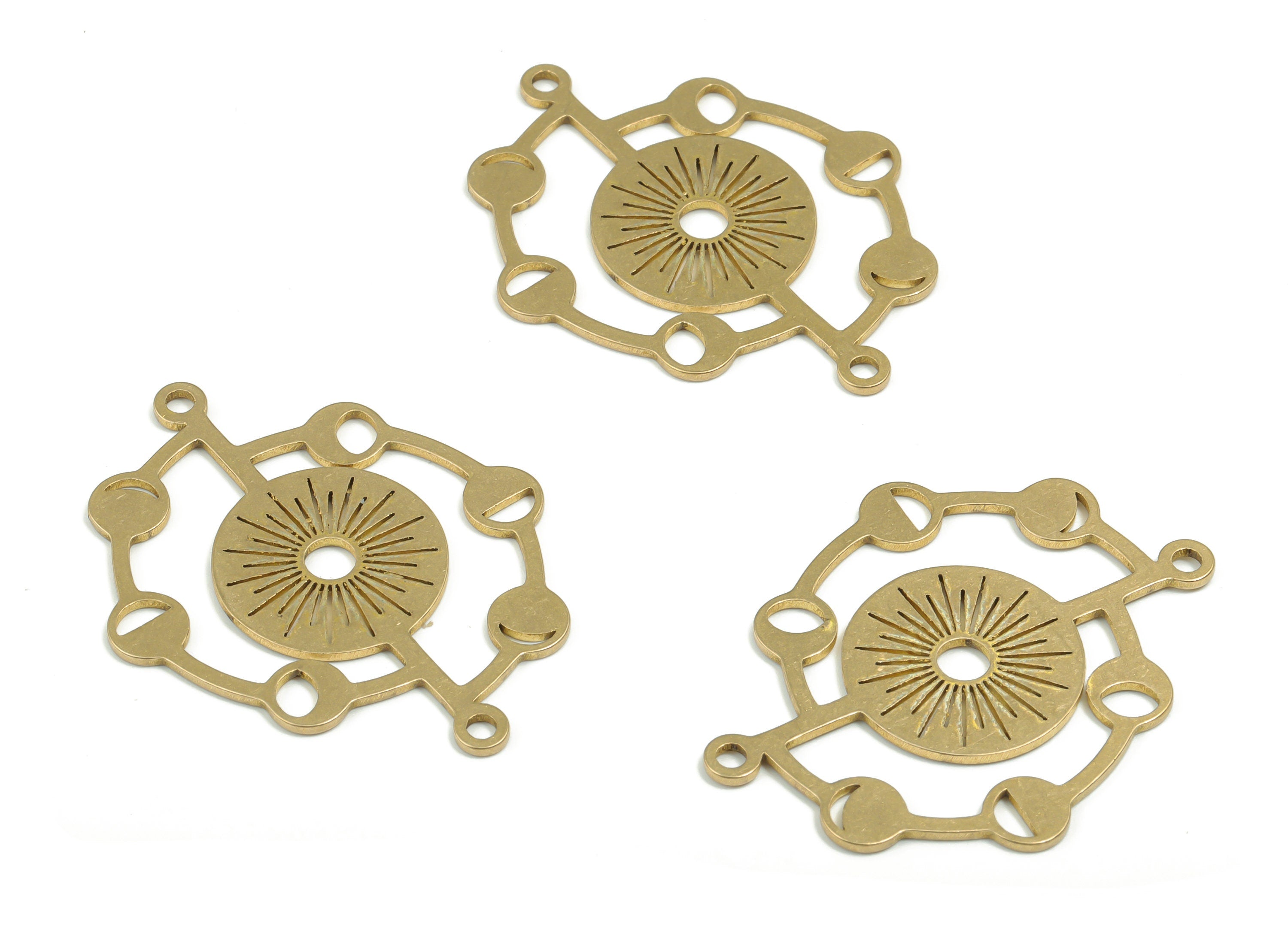 Brass Round Planets Earring Connectors - Raw Brass Phases of Moon Charms and Pendant - Jewelry Making Supplies - 36.96x29.56x0.88mm -PPZ0051 - DOMEDBAZAAR