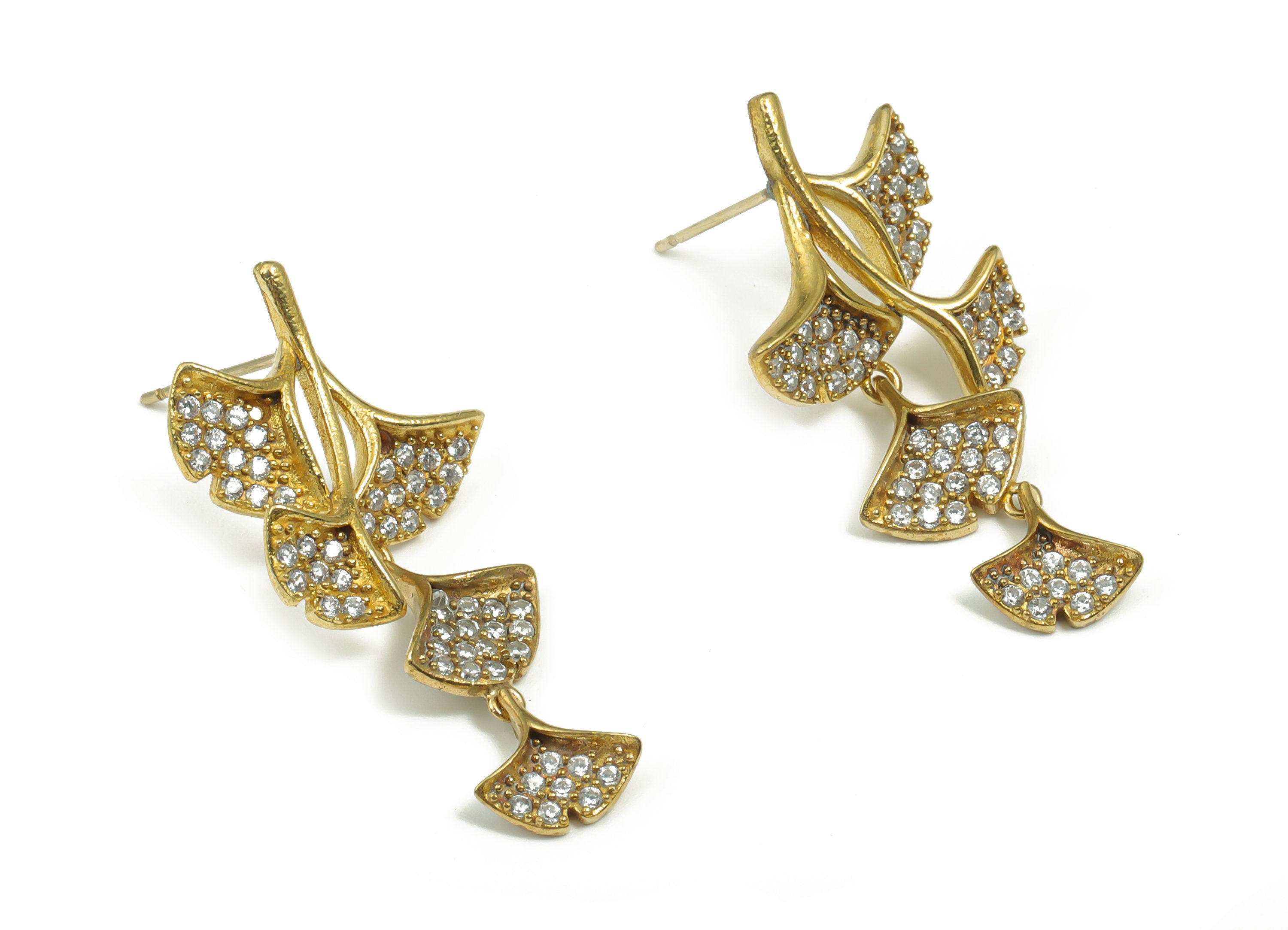 Brass Flower Earring Stud With Zircons - Raw Brass Flower Earring Post - Brass Stud - Jewelry Making Supplies - 38.77x19.39x2.61mm - PP4906 - DOMEDBAZAAR